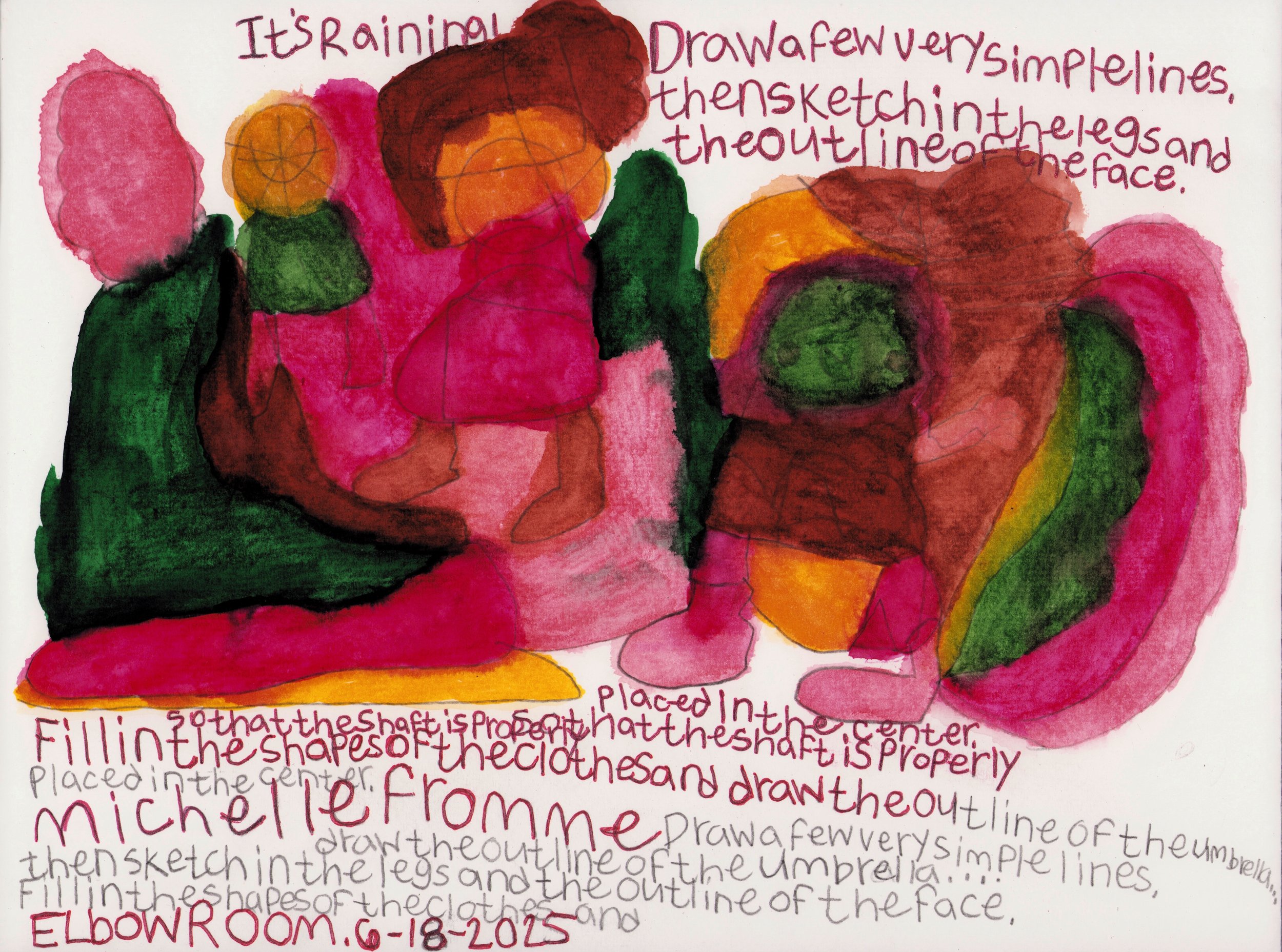 "It's Raining!" 9x12 Ink and Watercolor on Paper