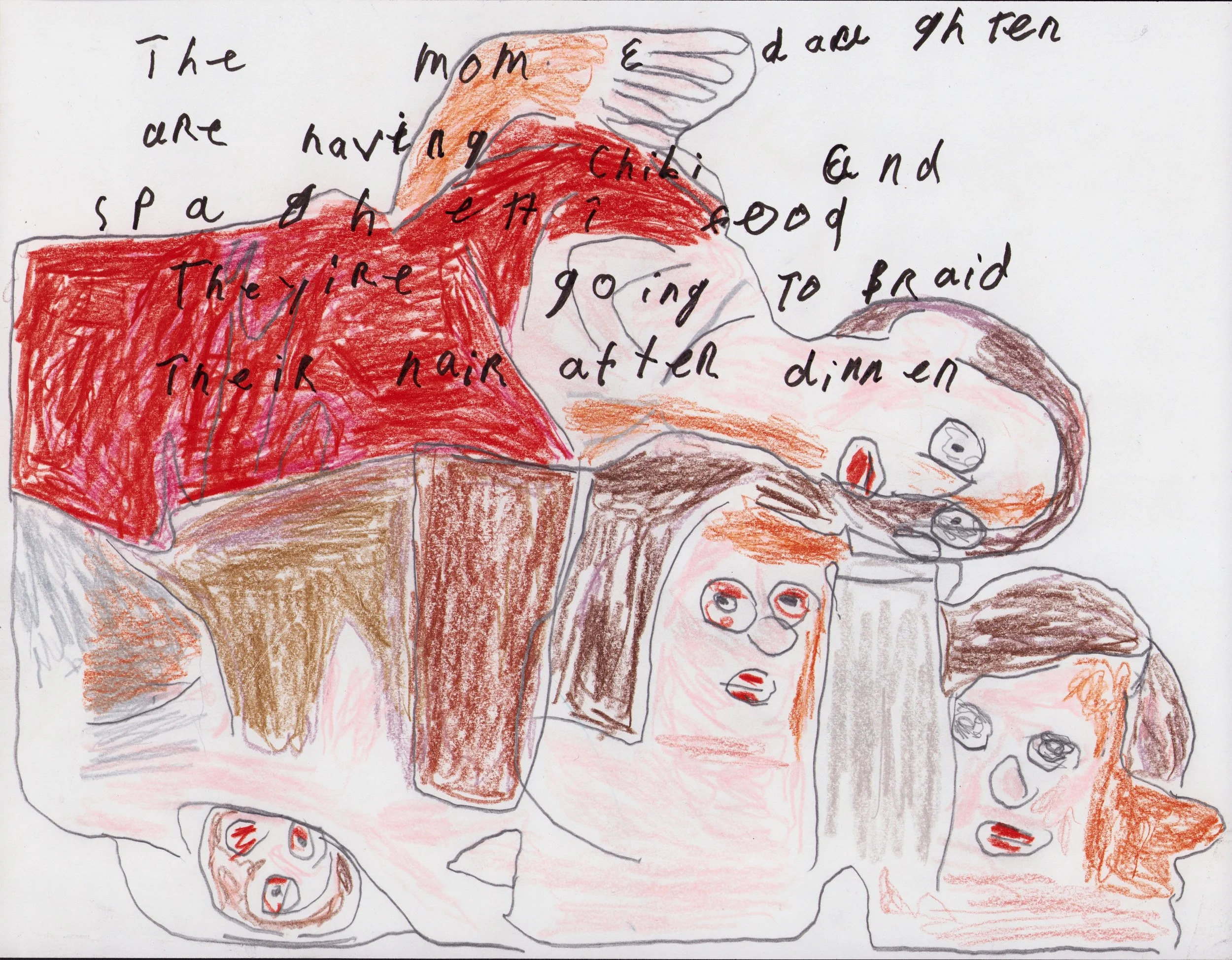 "The Mom & Daughter are Having Chili and Spaghetti Food They're Going to Braid Their Hair After Dinner"