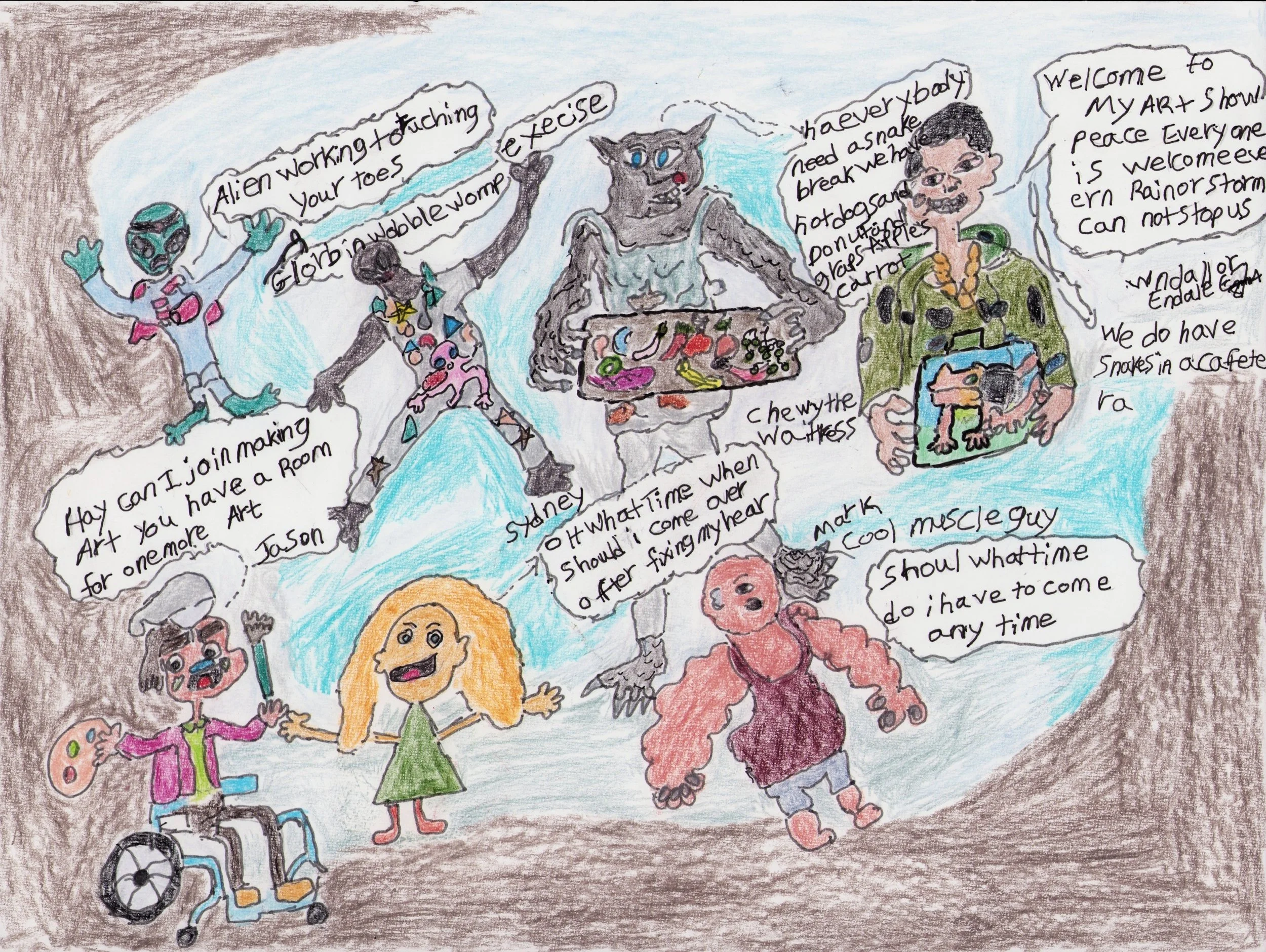 Wendall (Endale) with his unique amazing friends enjoying Art Show