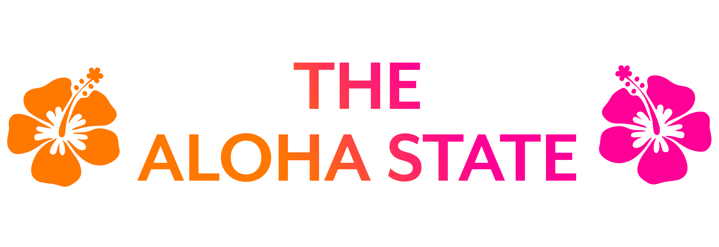 Text "The Aloha State" with orange and pink hibiscus flowers on either side.