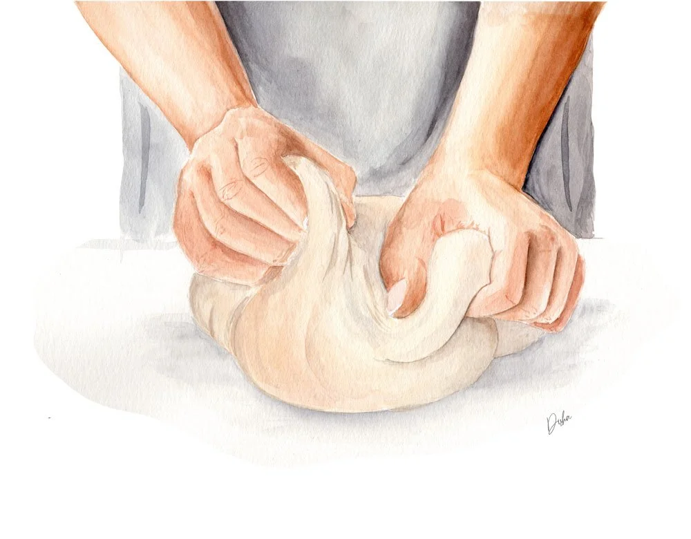 Hands Kneading Dough Illustration