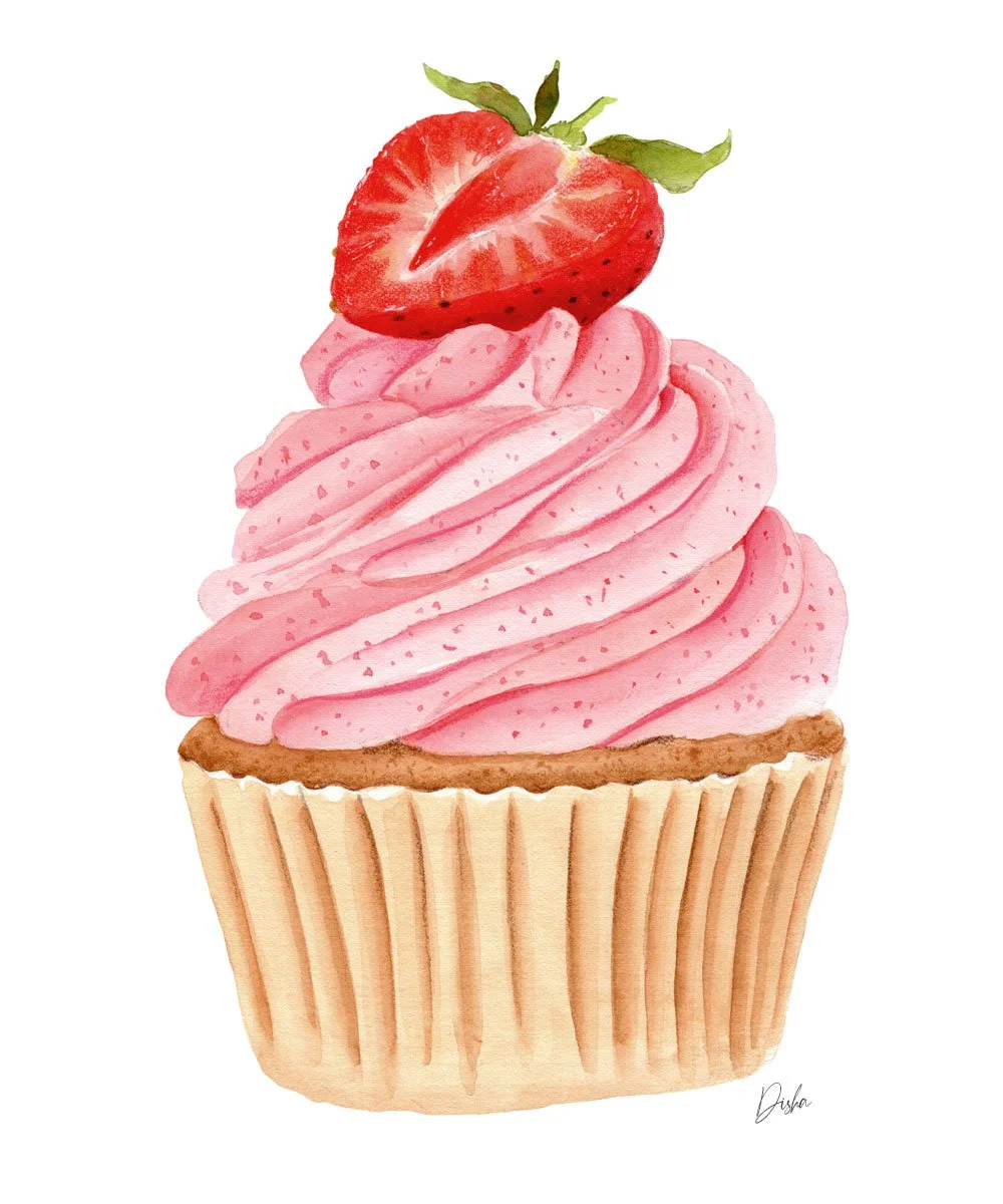 Cupcake Illustration with Strawberry on Top