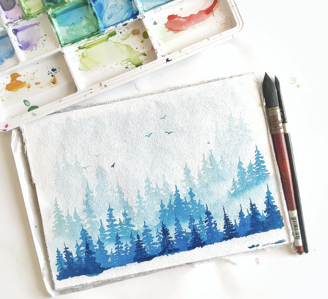 Misty Watercolour Mountains