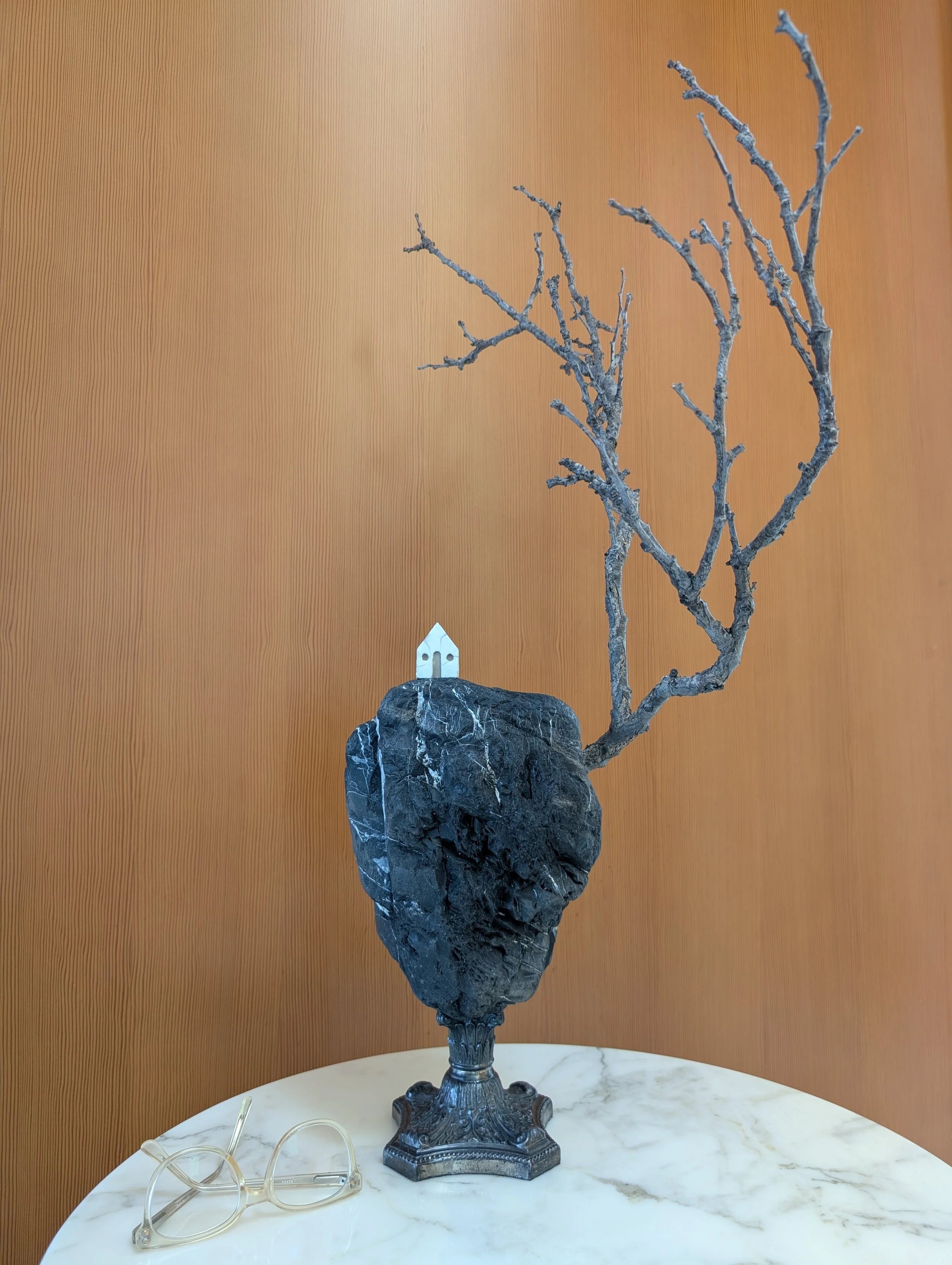 owl cliff with ghost house (29" x 18" x 10")