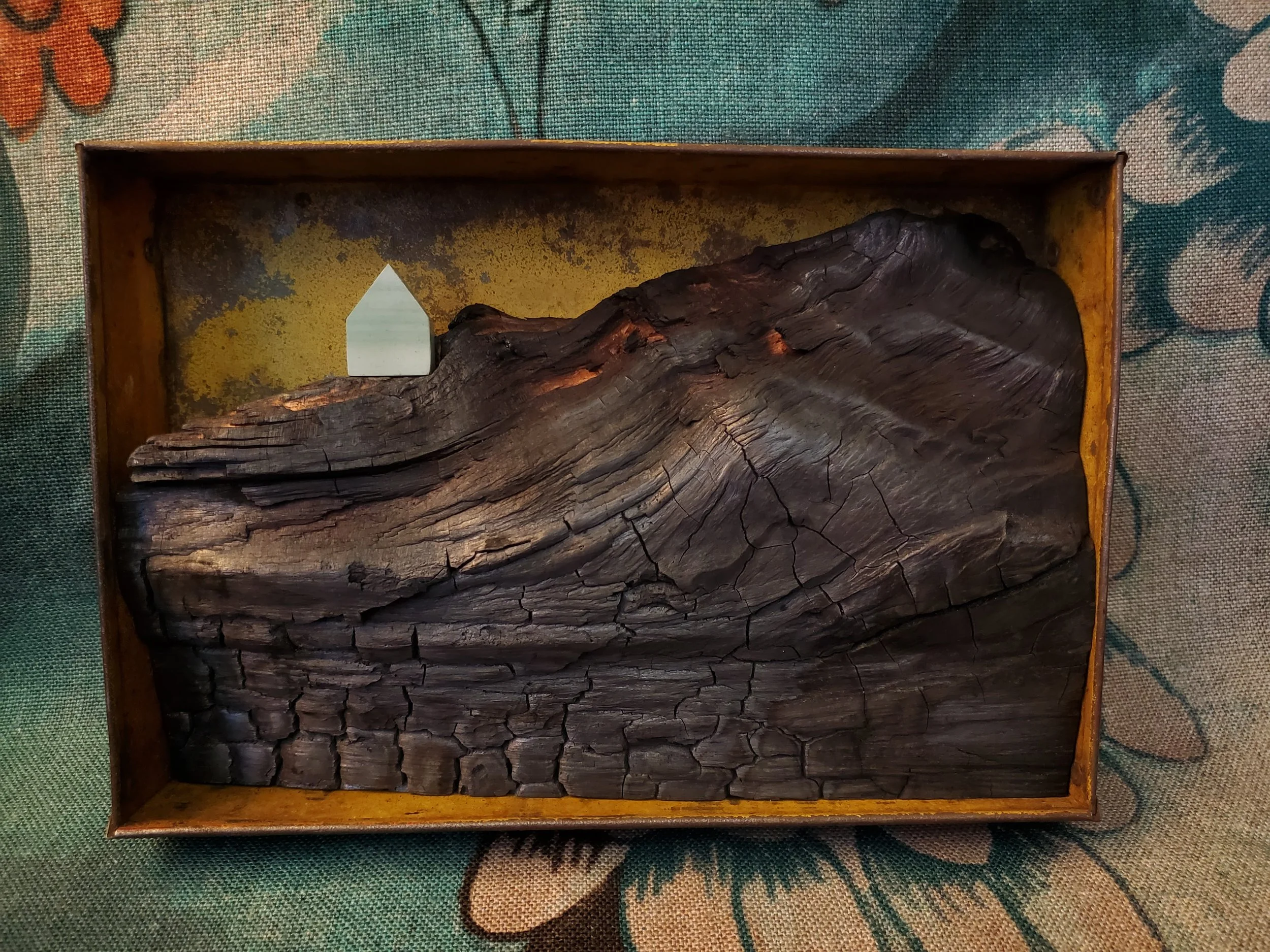 swirled pine cliff in yellow frame (6" x 9" x 2")