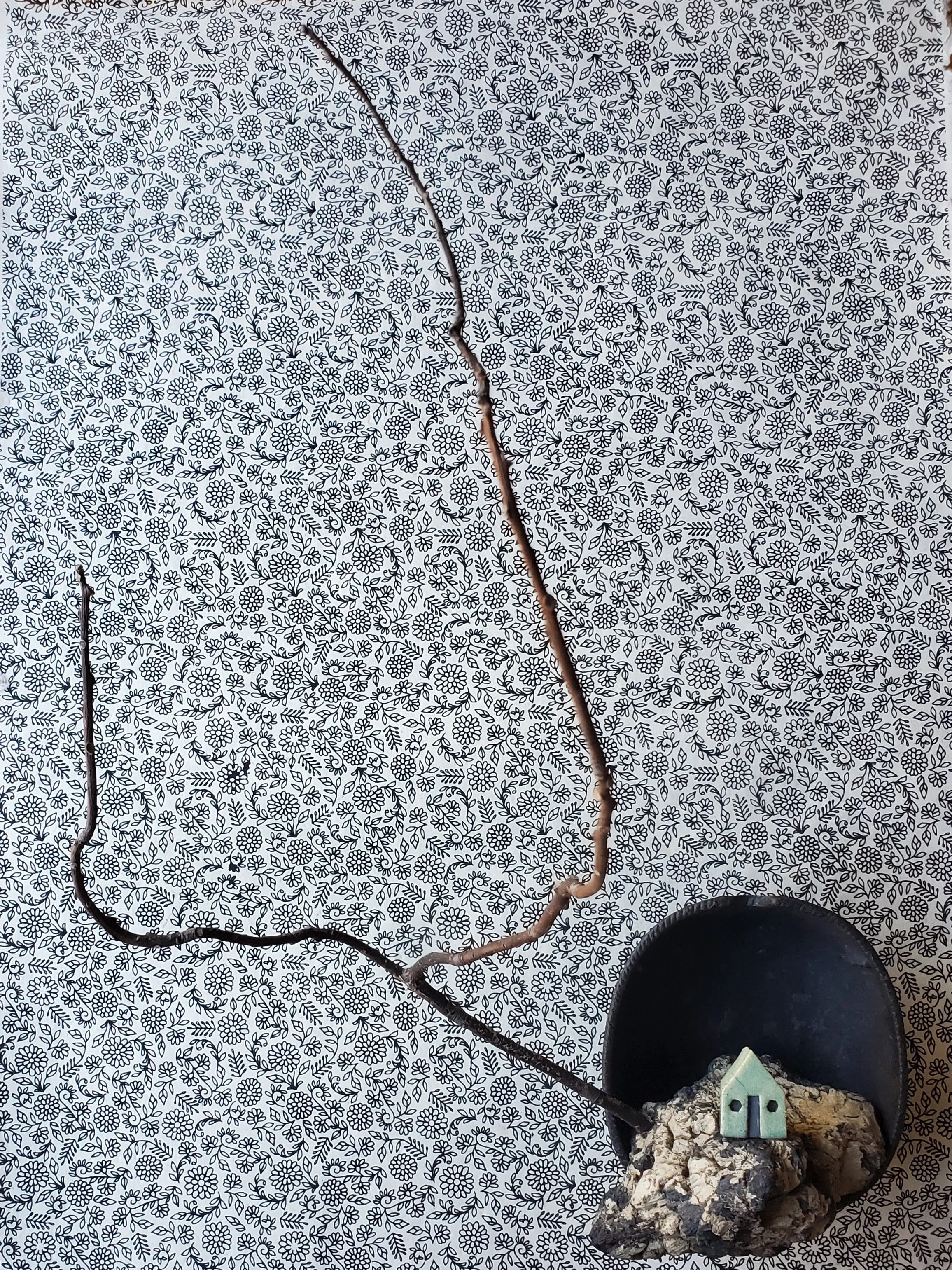 craggy landscape in iron bowl (14" x 15" x 15")