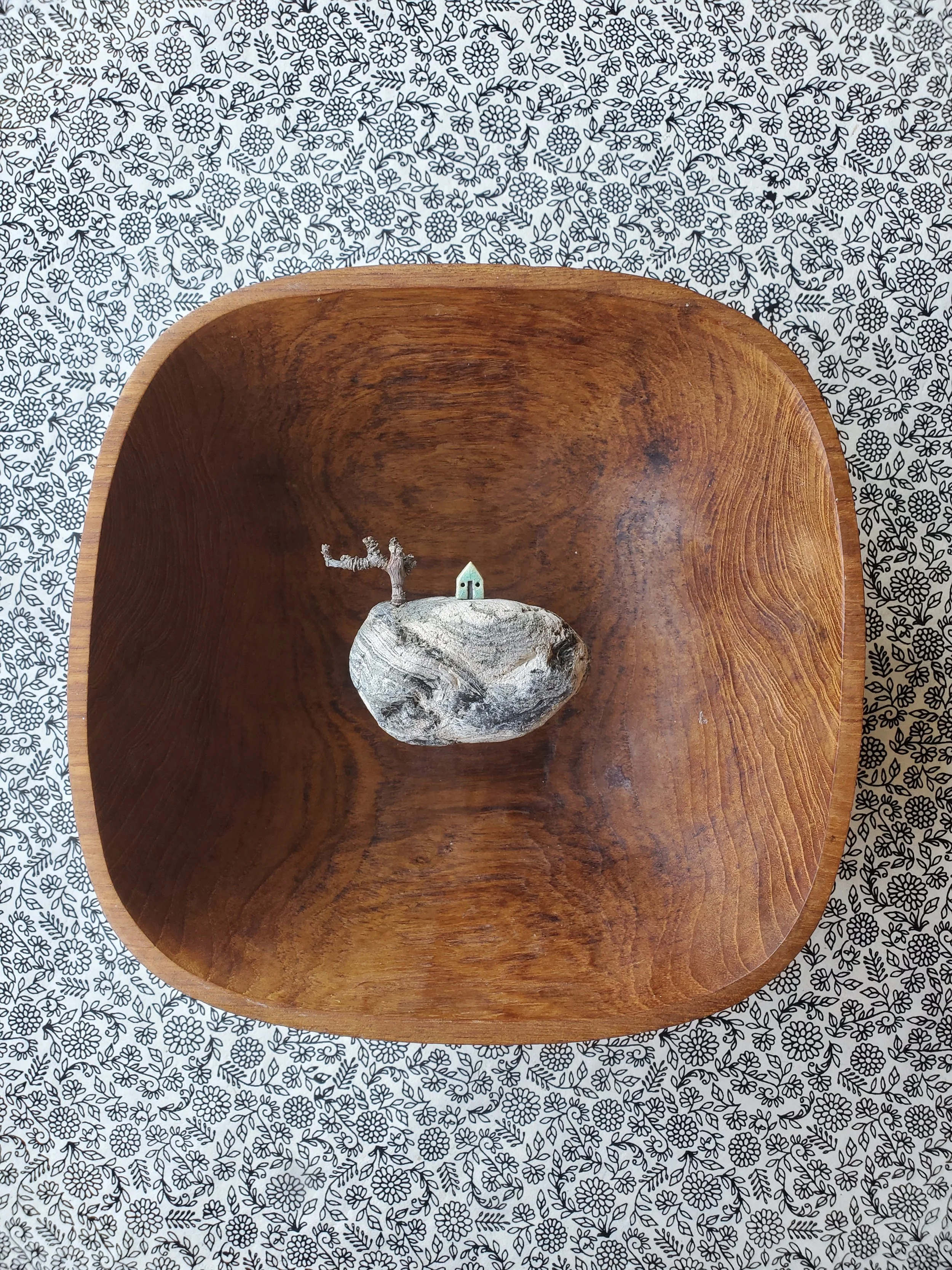 island floating in stormy woodgrain sky (10" x 10" x 4")
