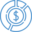 Icon of a dollar sign inside a pie chart.