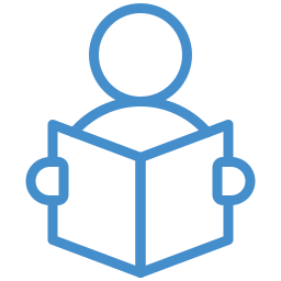 Outline icon of a person reading a book