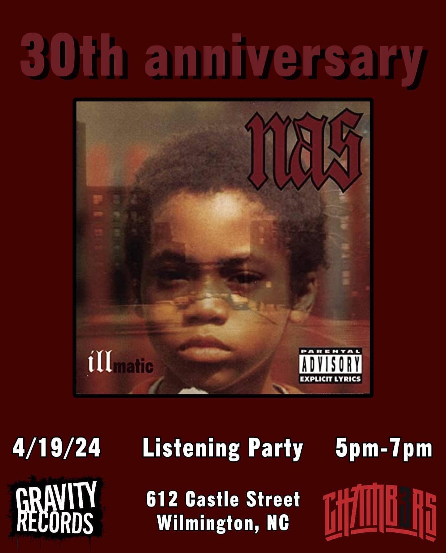 Join us tomorrow at 5 PM at @gravityrecords in Wilmington, NC for the ILLMATIC: 30th Anniversary Listening Party. @mocksie_ilm will also be there.🍹

Free to attend!