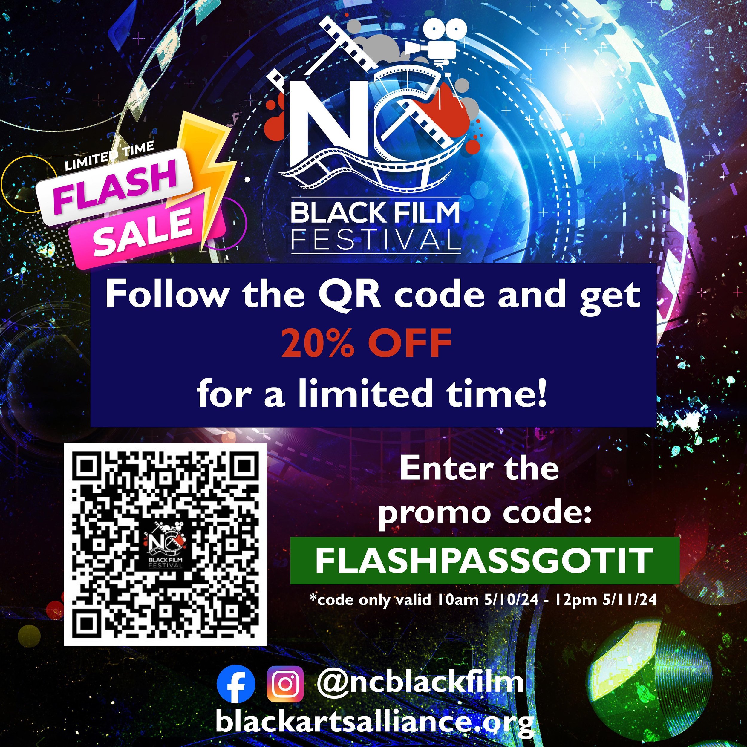 ⚡FLASH SALE⚡20% OFF ⚡FLASH SALE⚡20% OFF 

20% discount on passes for the RED CARPET PREMIERE package and the CINEMIXER/Opening Night for the NC Black Film Festival (@ncblackfilm). For the next 24 hours ONLY! 

Go to Eventbrite (link in bio) or scan t