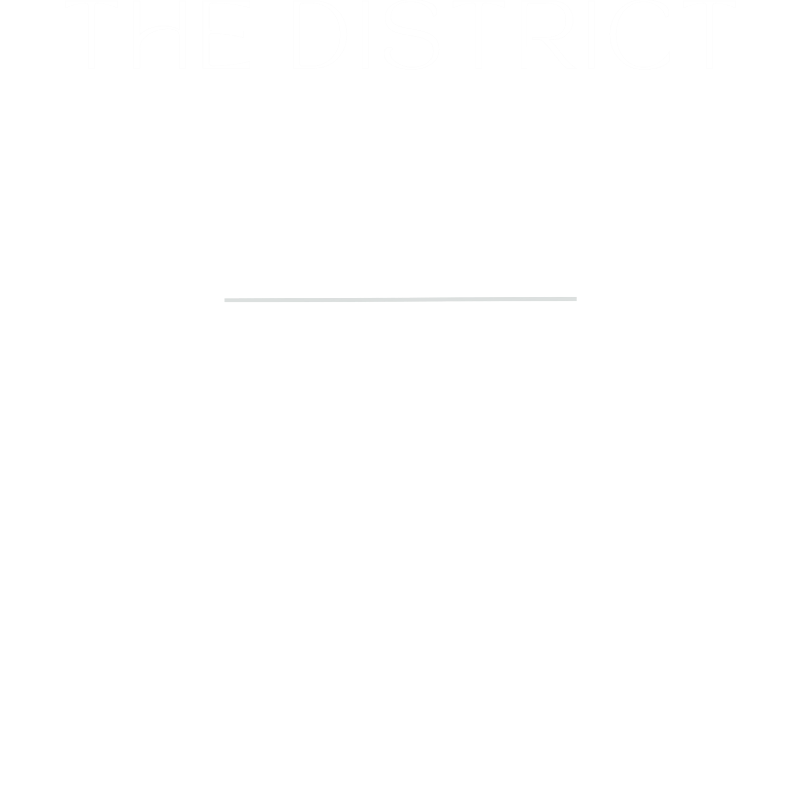 A black sign with white text advertising The District Coffee. The sign includes the slogan 'People focused, community centered,' a paragraph inviting people to enjoy craft coffee and friendly faces, and the hours of operation.