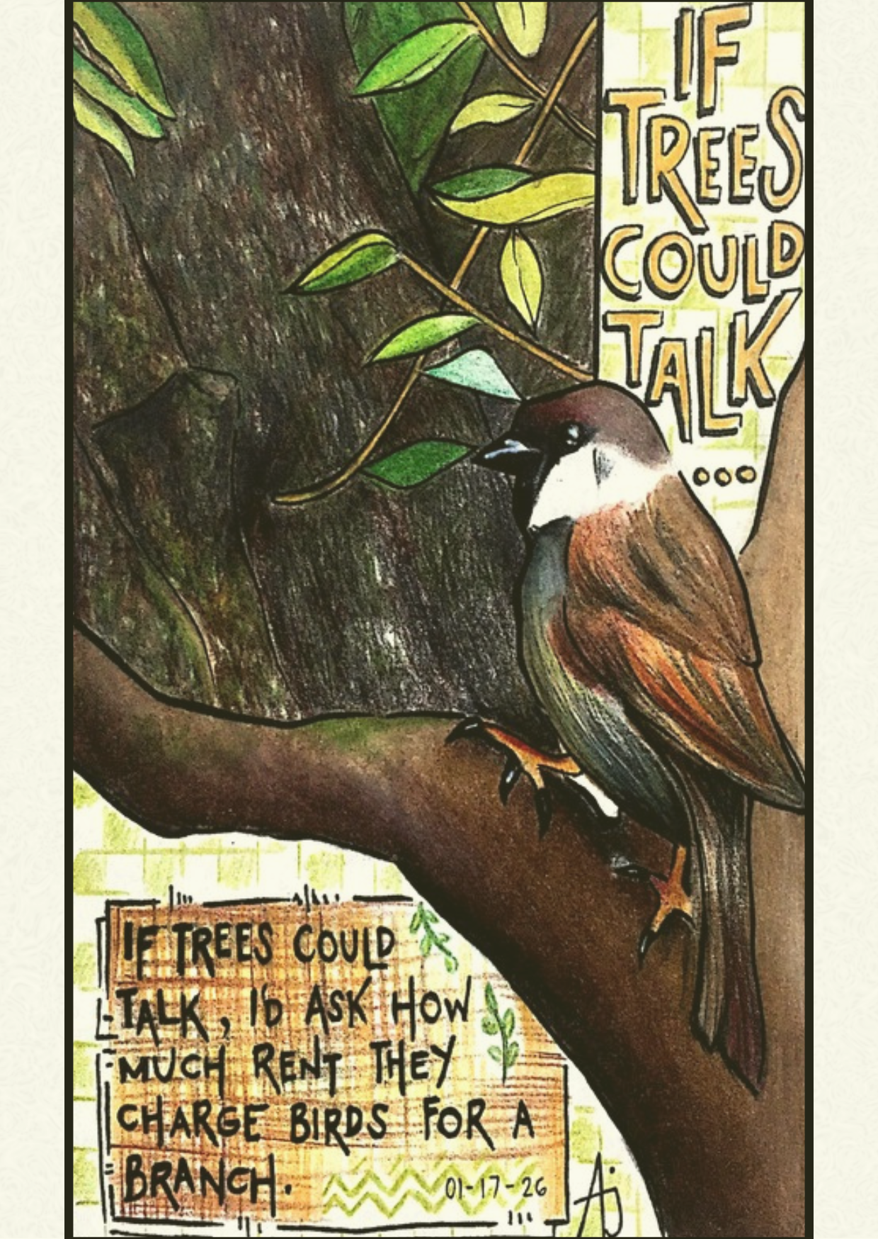 "Trees, birds, and rent"
Ashley Daez (@m__ashedpotato)