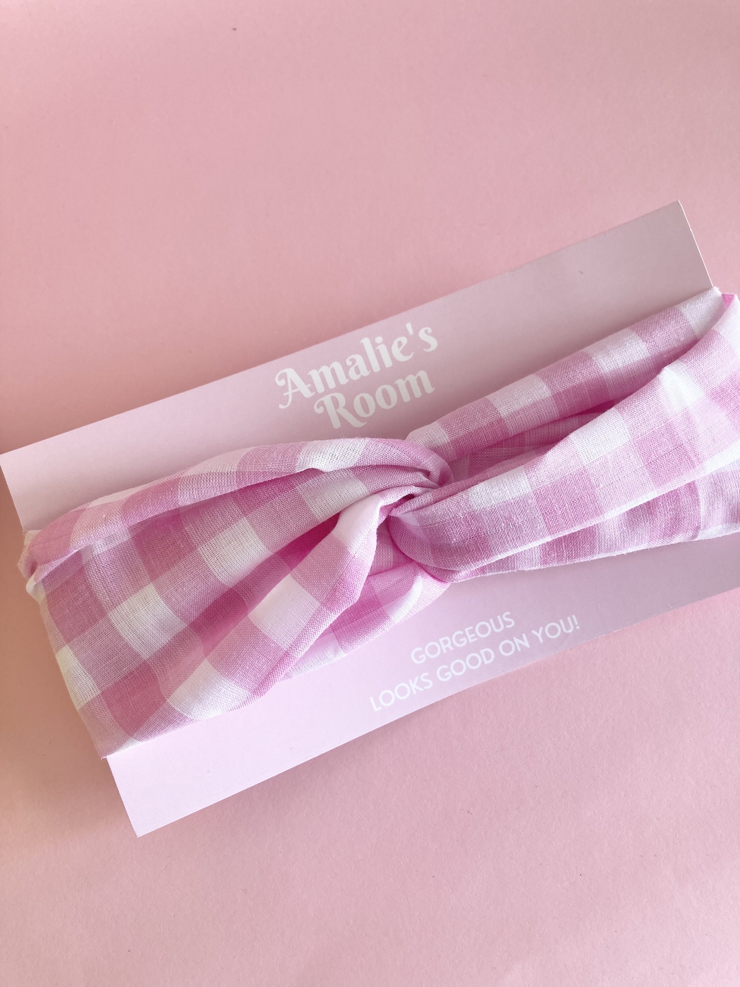 Looped Headband - Pink and White Gingham
