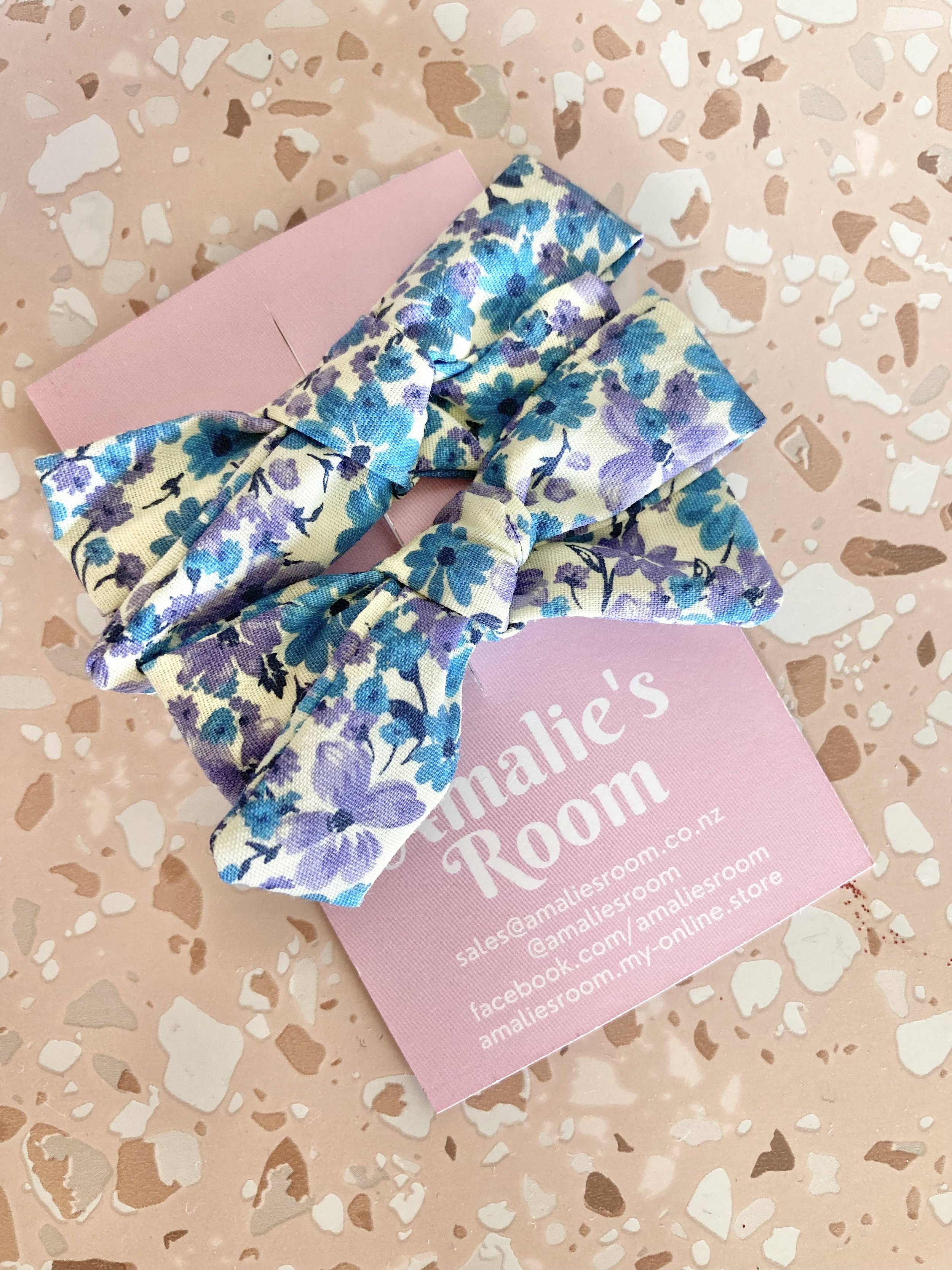 Box Bow Clips - Light Blue Floral
