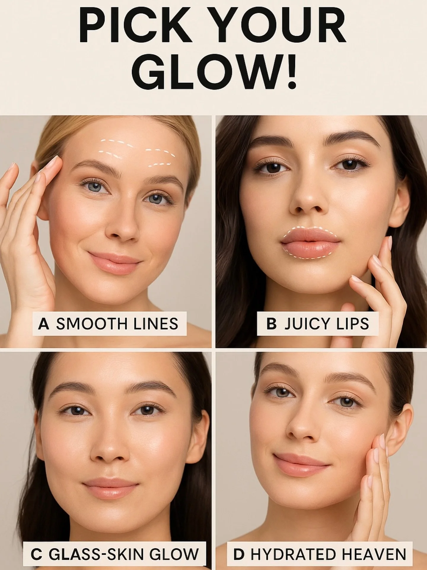 💉 Pick Your Glow!

If you could only choose one ✨👇
A) Smooth lines 
B) Juicy lips 
C) Glass-skin glow 
D) Hydrated heaven 

Comment your letter ⬇️ &mdash; we&rsquo;ll reach out with a treatment combo that gives you what you&rsquo;re looking for! We