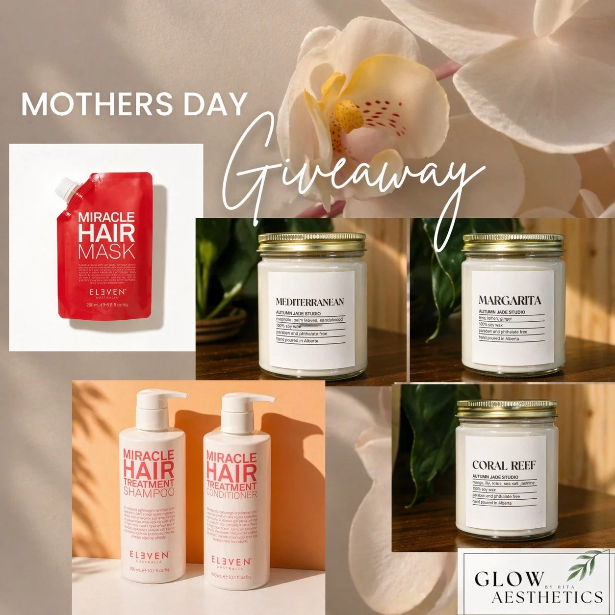 MOTHER&rsquo;S DAY GIVEAWAY 🤍
We&rsquo;re celebrating all the moms (and honestly&hellip; anyone who deserves a little extra glow) with the dreamiest giveaway ✨

WHAT YOU&rsquo;LL WIN:
&ndash; 3 luxury candles from Autumn Jade Studio
 &bull; Margarit