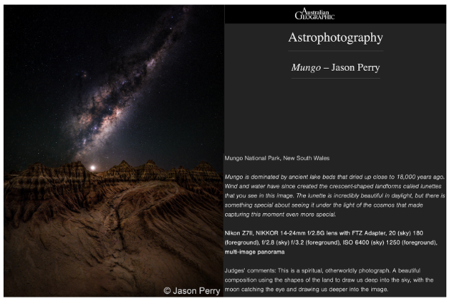 Starry night sky over desert landscape at Mungo National Park, featuring the Milky Way galaxy with a bright glow near the horizon.