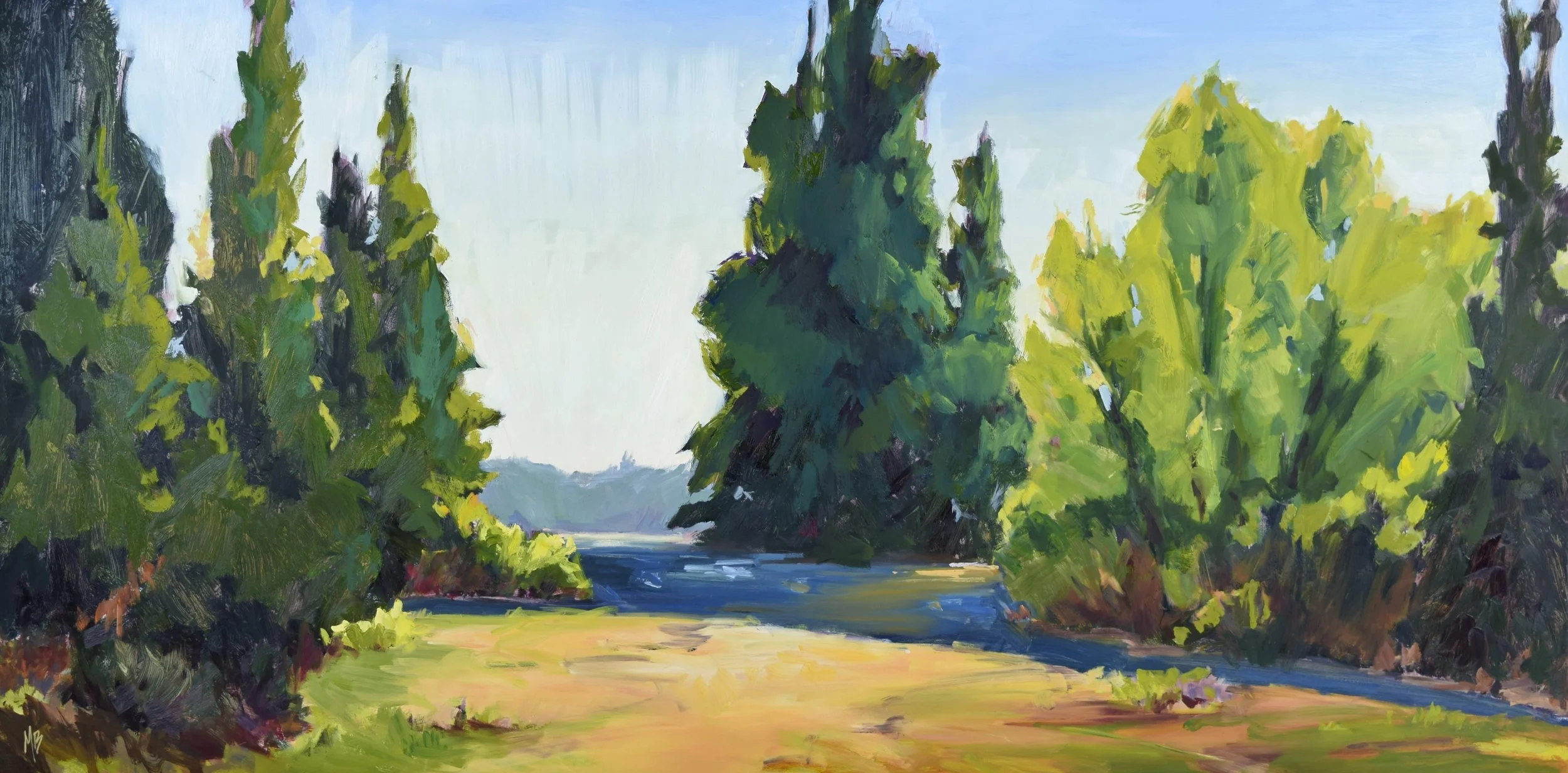 Private Beach - Oil on Panel, 18 x 36
