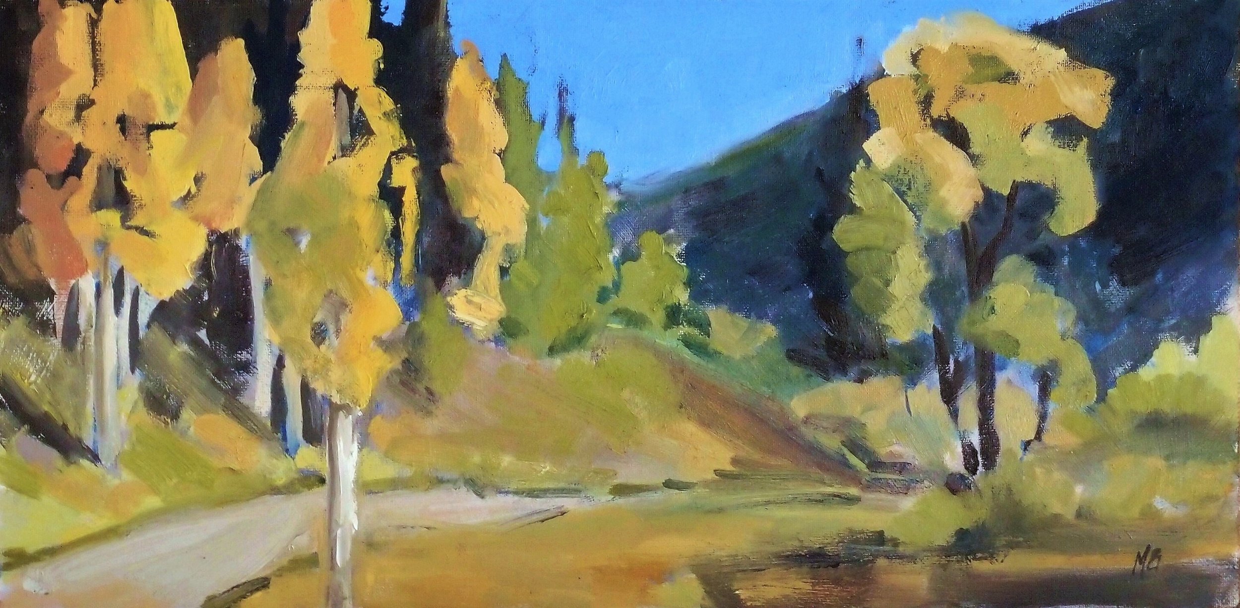 Green into Gold - Oil on Panel, 8 x 16