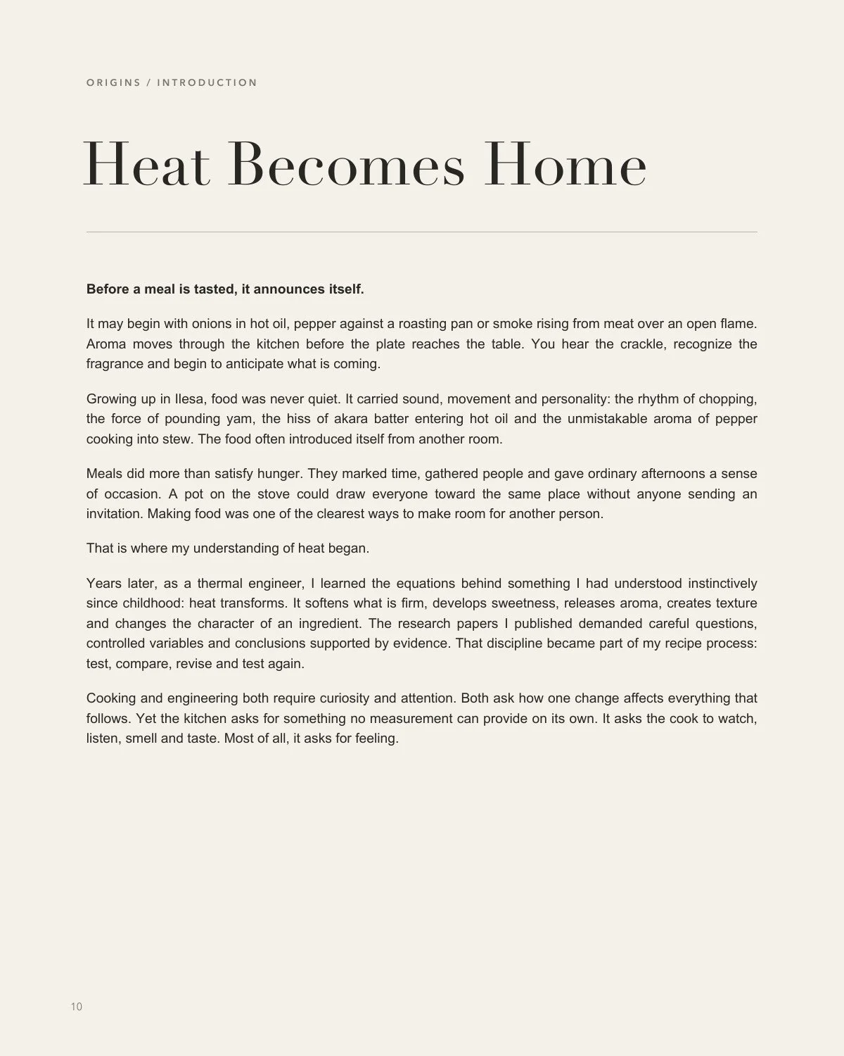 Heat Becomes Home essay page from SmokeyPan's forthcoming cookbook