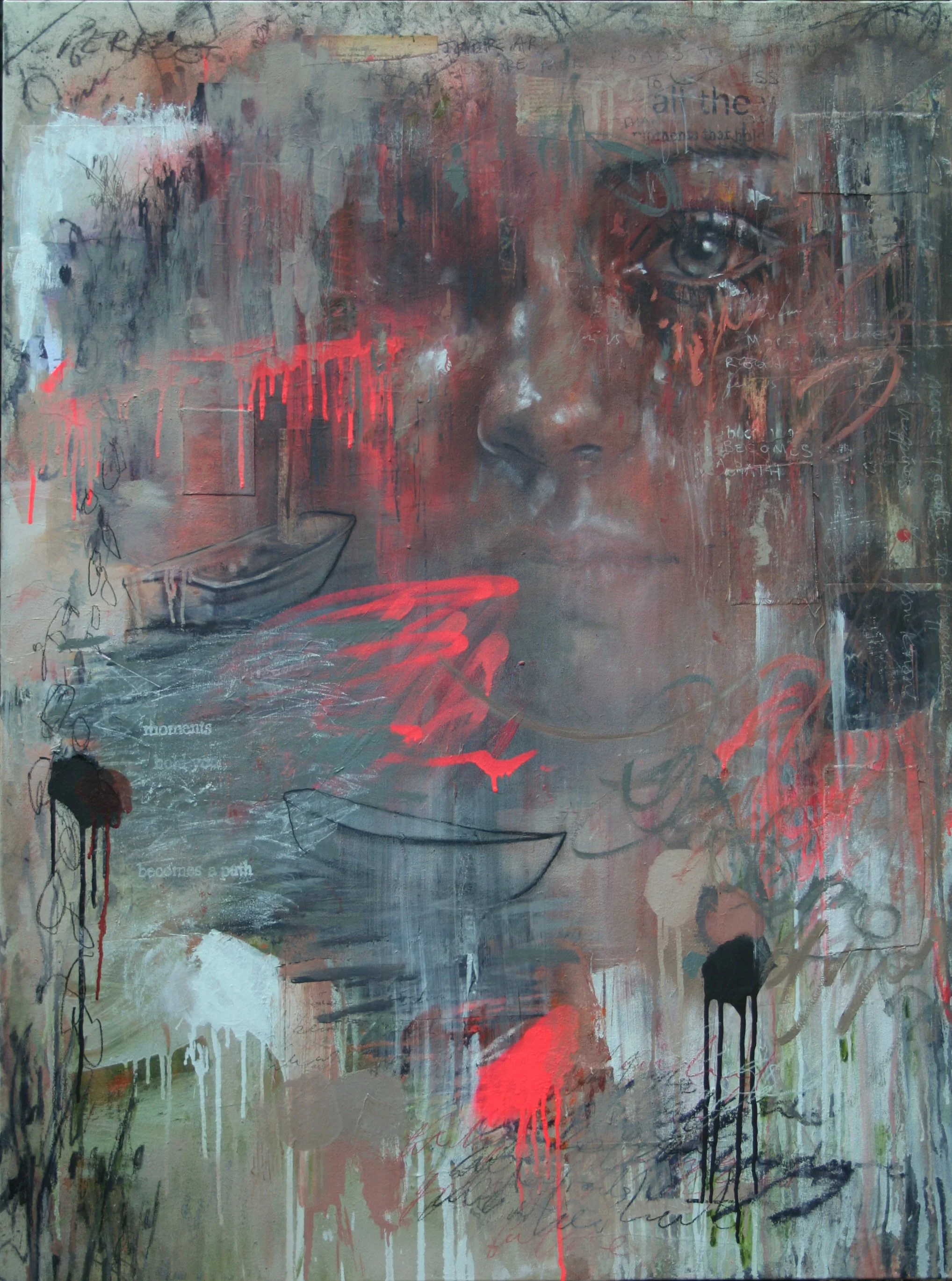 The Only Way Out is Through | 120cmx90cm | Acrylic, Spray paint, Collage, Oil paint & Oil stick on canvas | 2026