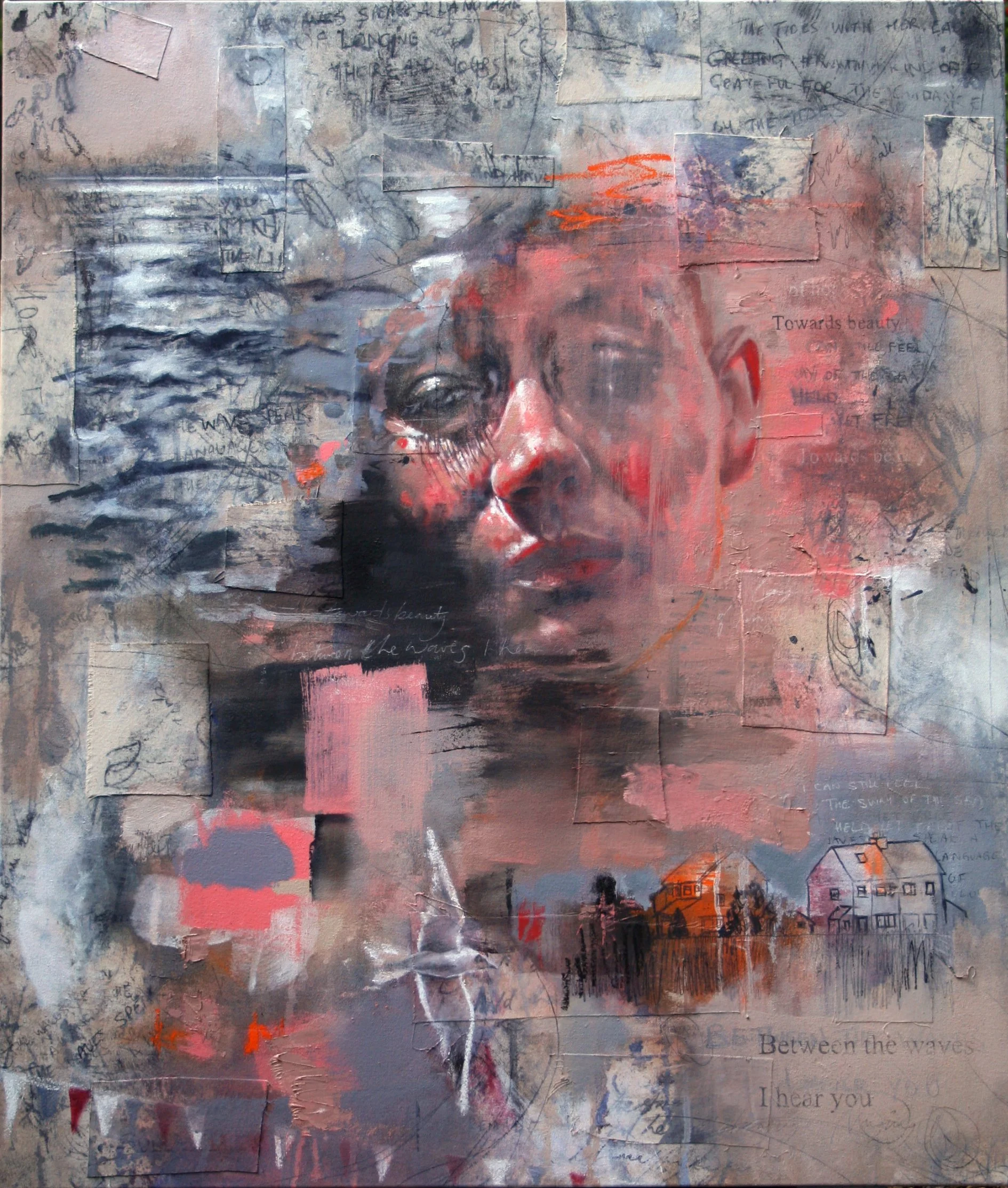 Between the Waves | Acrylic, Spray Paint, Collage, Oil paint & Oil stick on canvas | 100cmx85cm | 2026