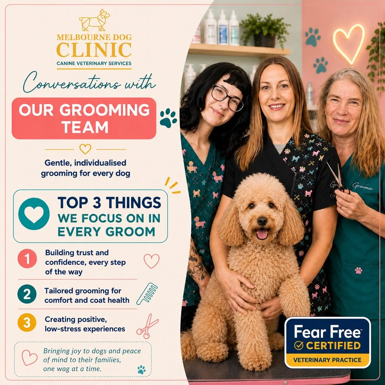 For our grooming team, Fear Free grooming is about so much more than just the final haircut.

It&rsquo;s about helping dogs feel safe, supported and understood throughout the entire experience.

✨ Building trust For some dogs, grooming can feel overw