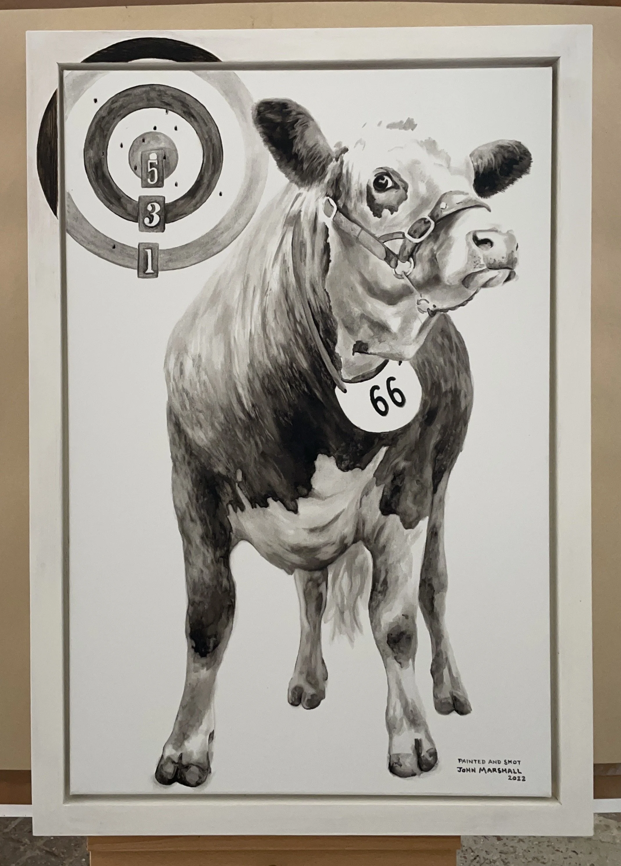 ‘Portrait - Painted and Shot’ £800. Oil on Canvas. 70 x 100cm size includes Painted Frame