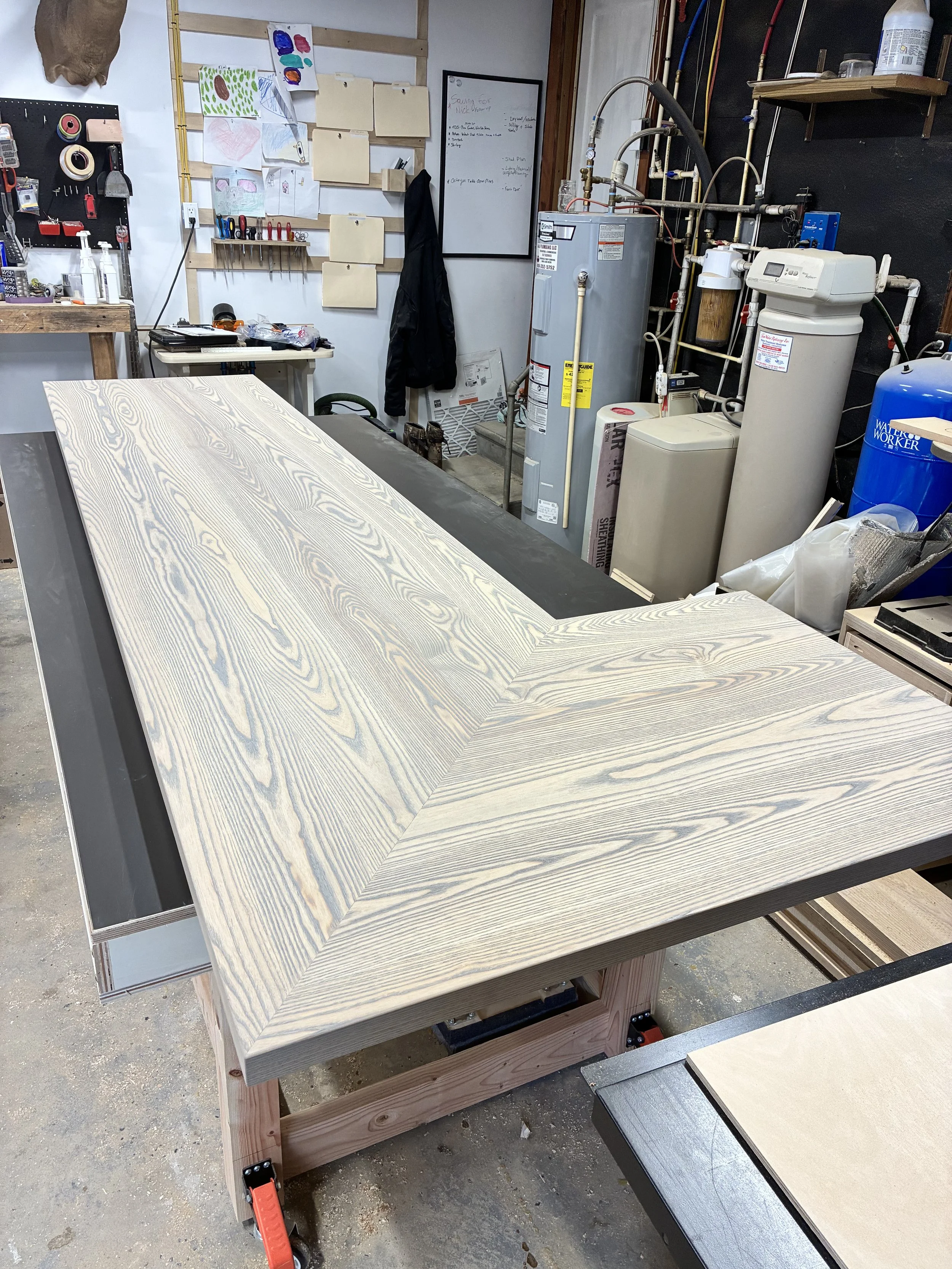 Ash Countertop stained in a gray wash for a wine room in Fenwick, Delaware