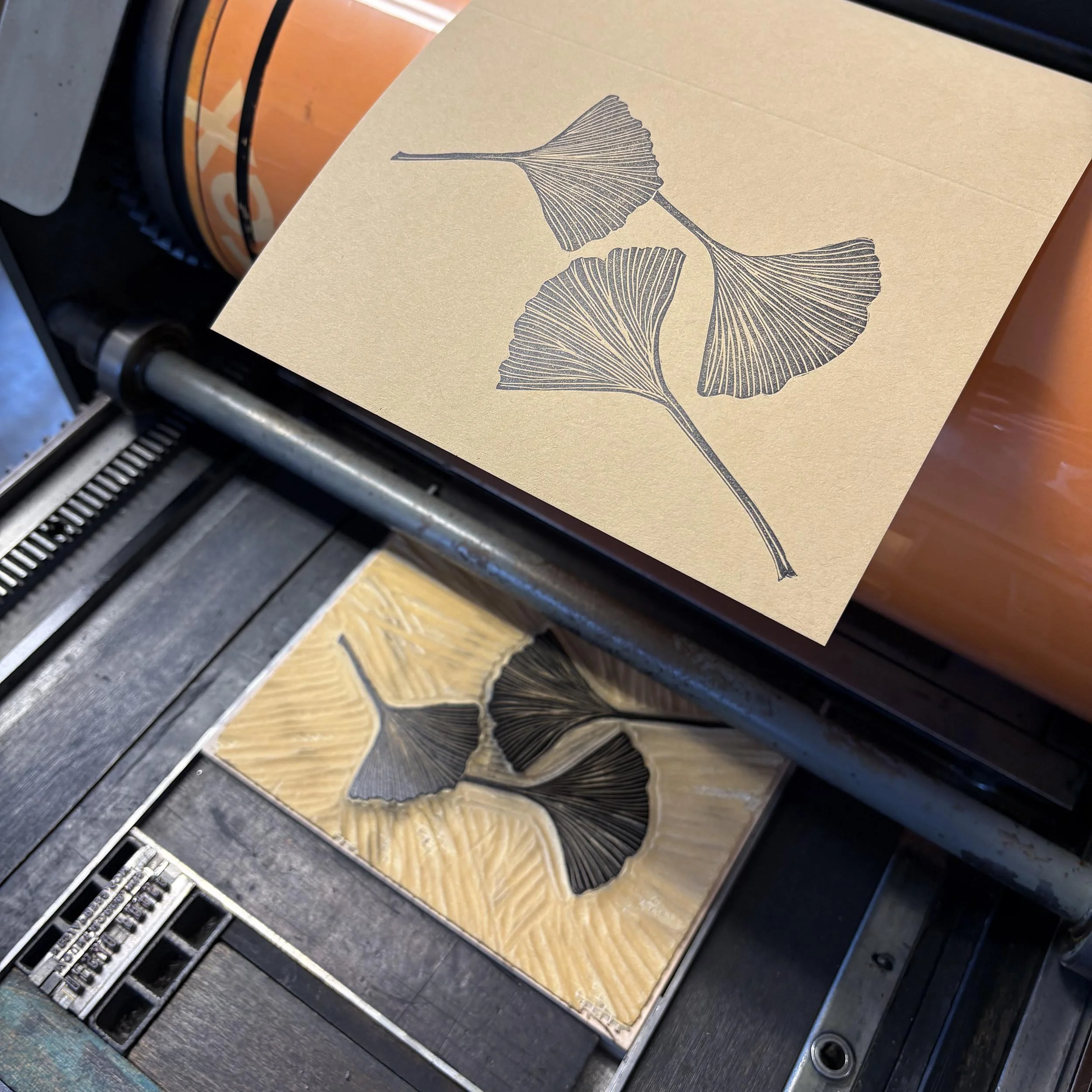 ginkgo-leaves-linocut-letterpress-card-on-press.jpg