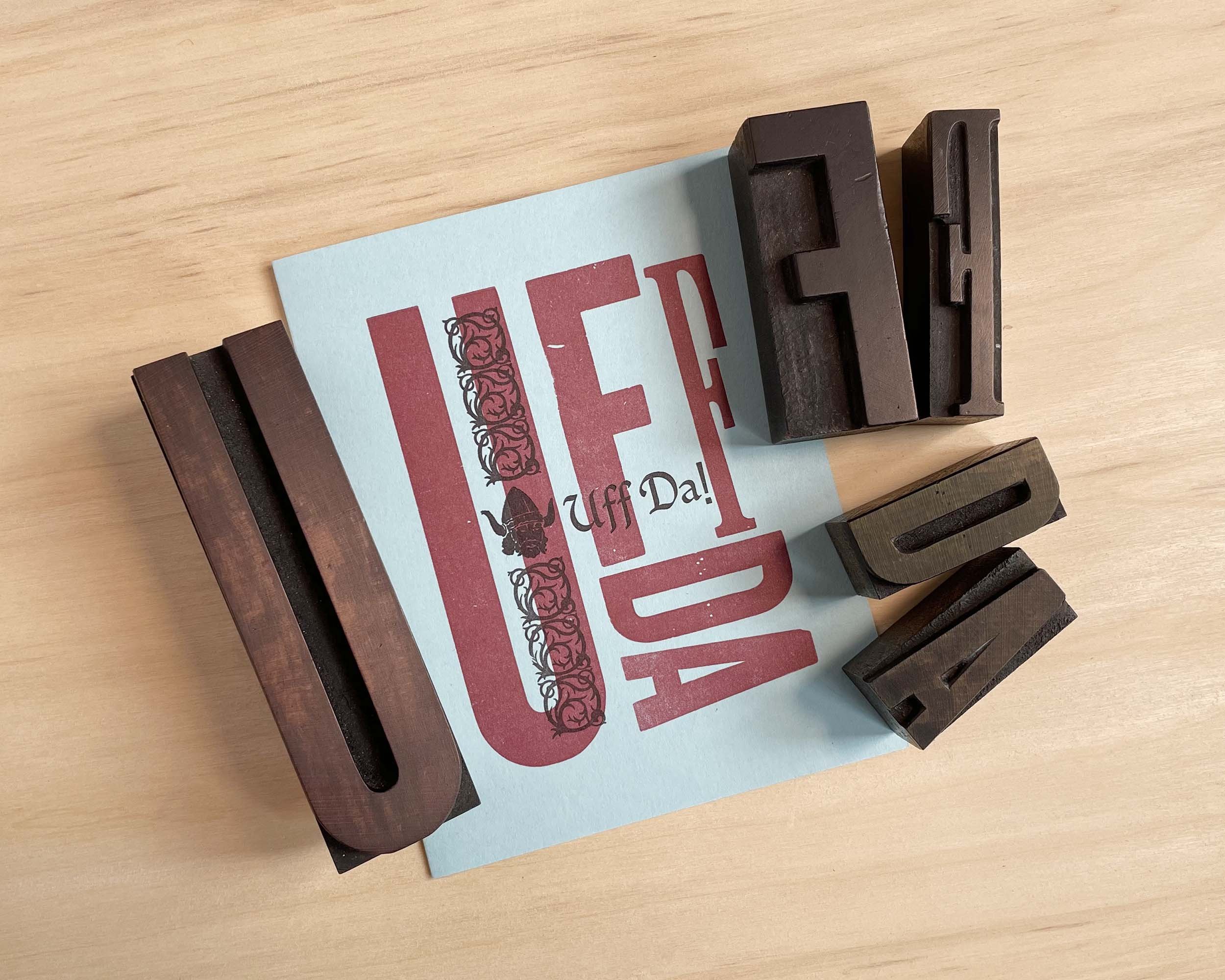 Letterpress greeting card Uff Da