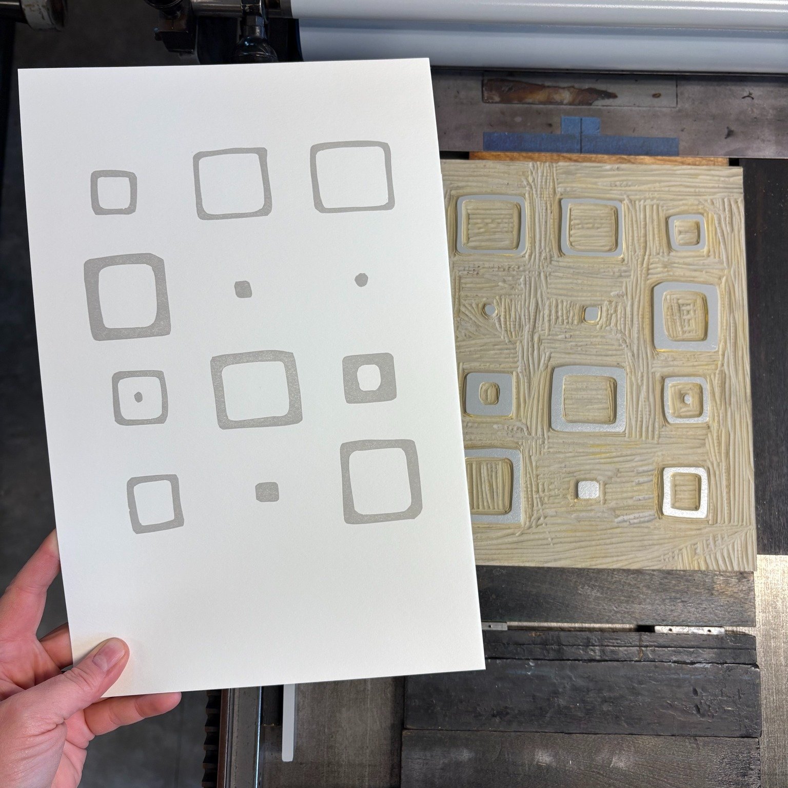 Another successful edition print for relief printmaker, Gary Nauman. Gary provided the three linoleum blocks for his artwork &quot;Color Glow.&quot; We printed the limited edition on cotton paper with our Vandercook SP15.

Gary&rsquo;s work can be fo