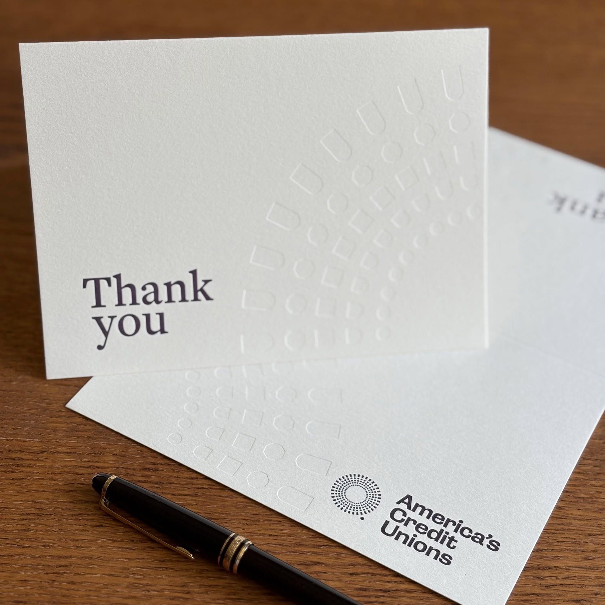 Today we delivered these elegant Thank You cards to America's Credit Unions. Printed on 100 lb. Neenah Classic Crest, the project required us to print a blind impression (without ink), as well as text and logos printed in a rich purple. 

Interested 