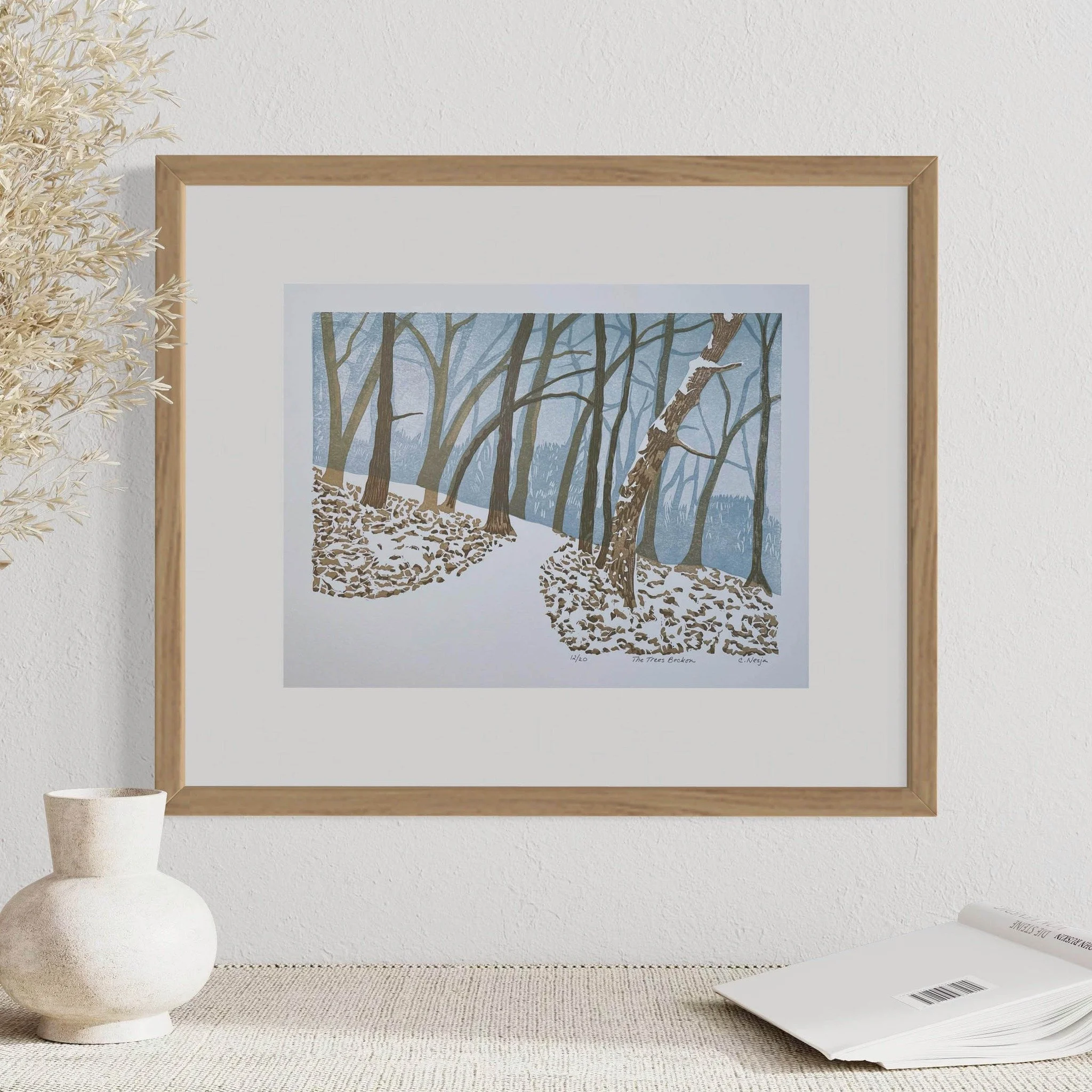 On this winter solstice, may you be filled with the peace of a quiet winter woods.

"The Trees Beckon" Limited edition linocut print by Christy Nesja. Available at NesjaPress.com or in our Etsy shop. See links in bio.

#wisconsinletterpress