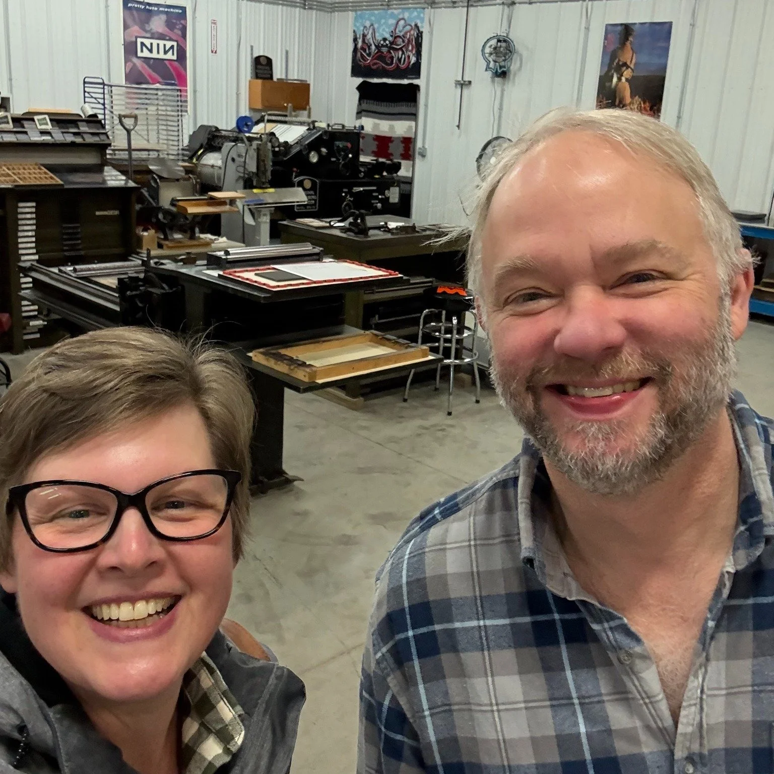 A few pics from our visit with Chris at Sooper Dooper in Madison, Wis. He's been downsizing his letterpress collection, and we've been happy to purchase some type and spacing material for our studio. It's always fun to visit with another letterpress 