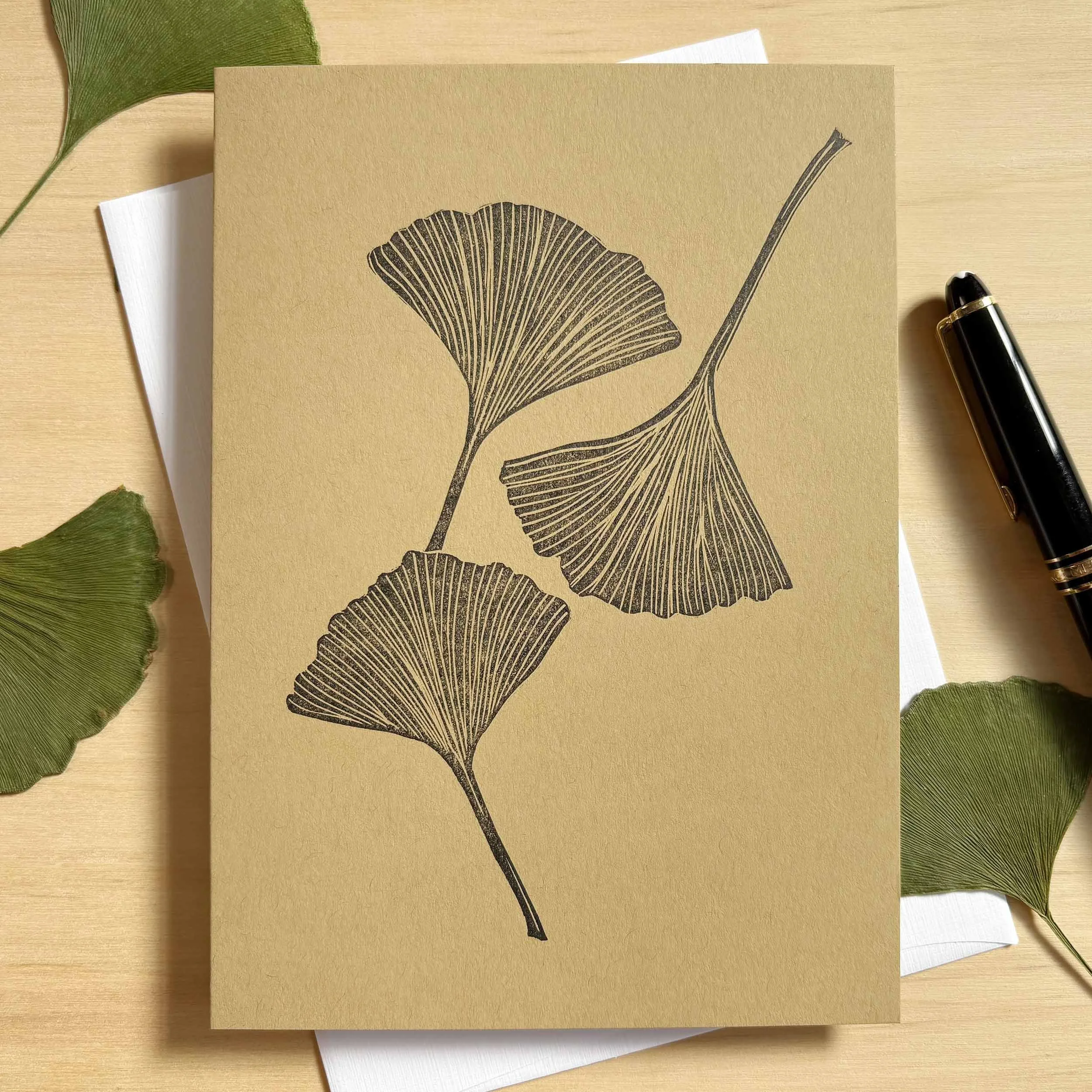 Ginkgo Leaves Linocut Card
