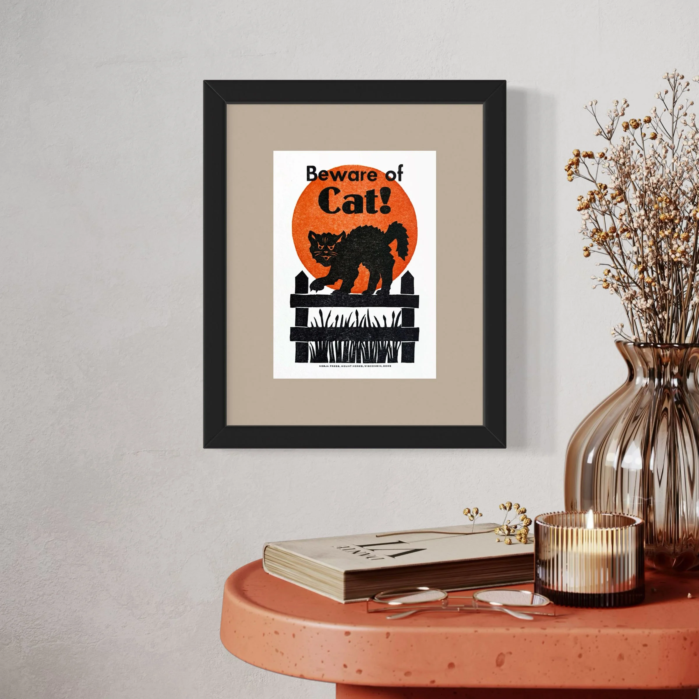 Beware of Cat! Halloween Letterpress Print