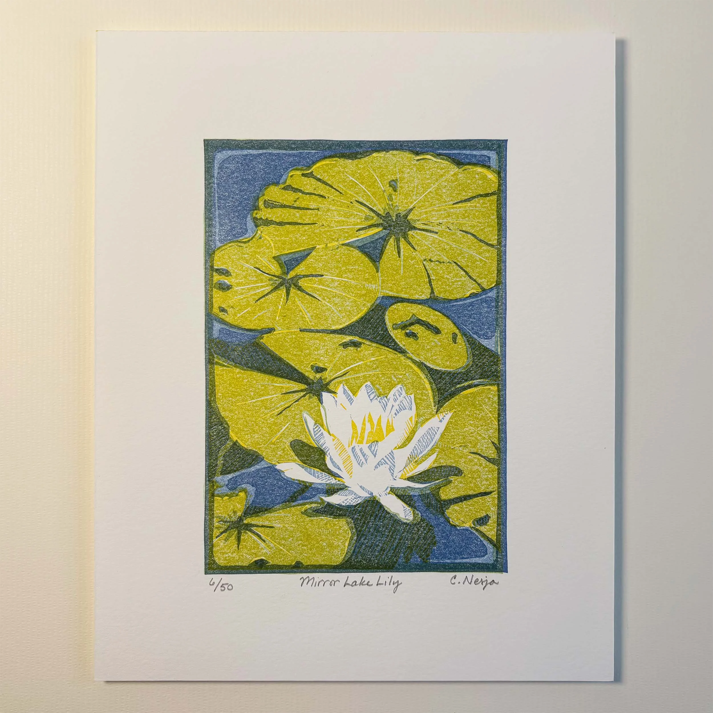 Mirror Lake Lily Linocut Print