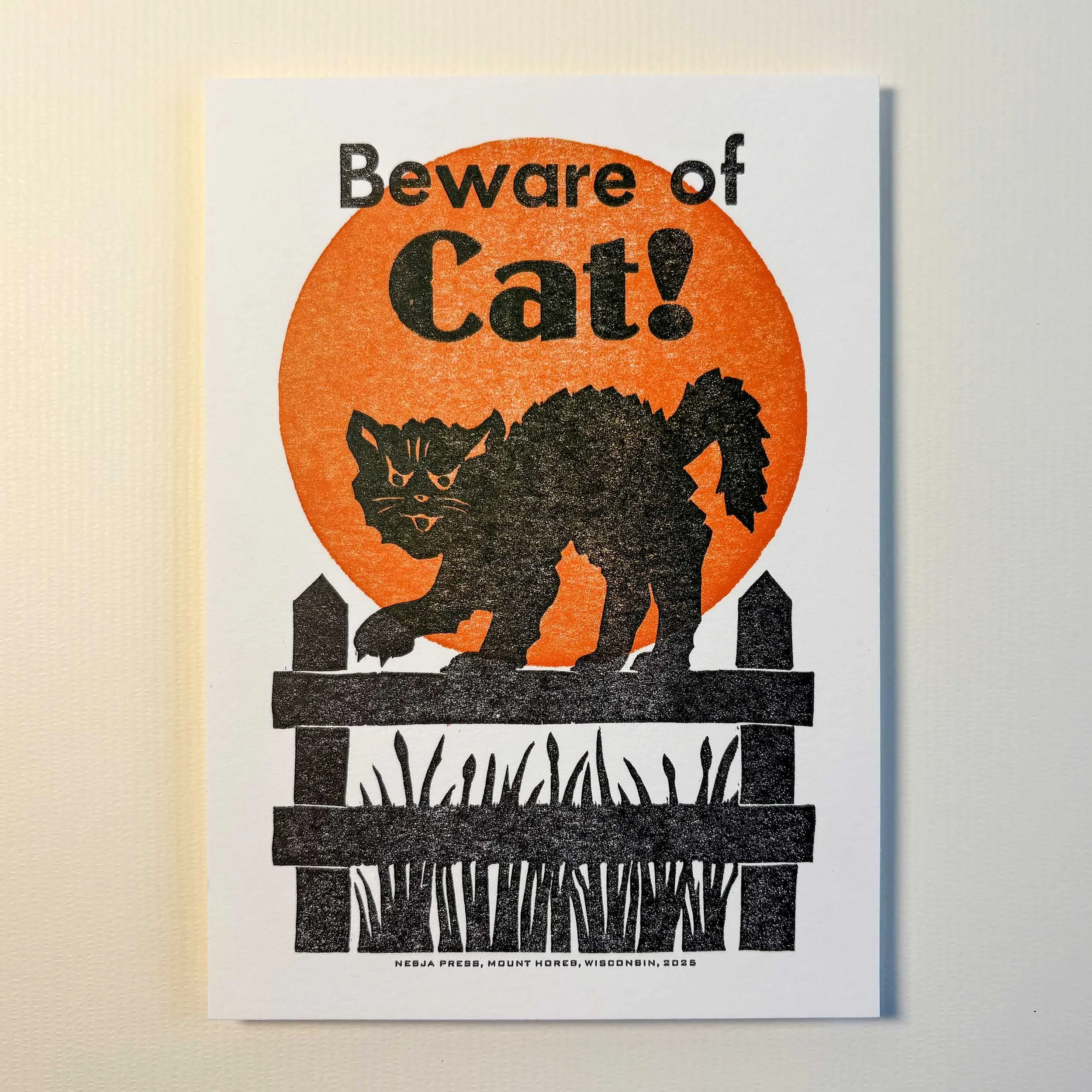 Beware of Cat! Halloween Letterpress Print