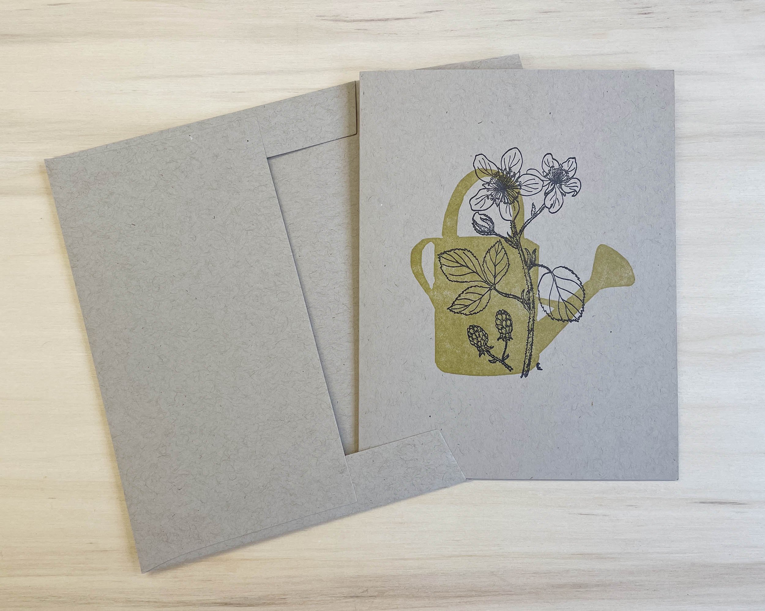 Letterpress notecards garden theme watering can