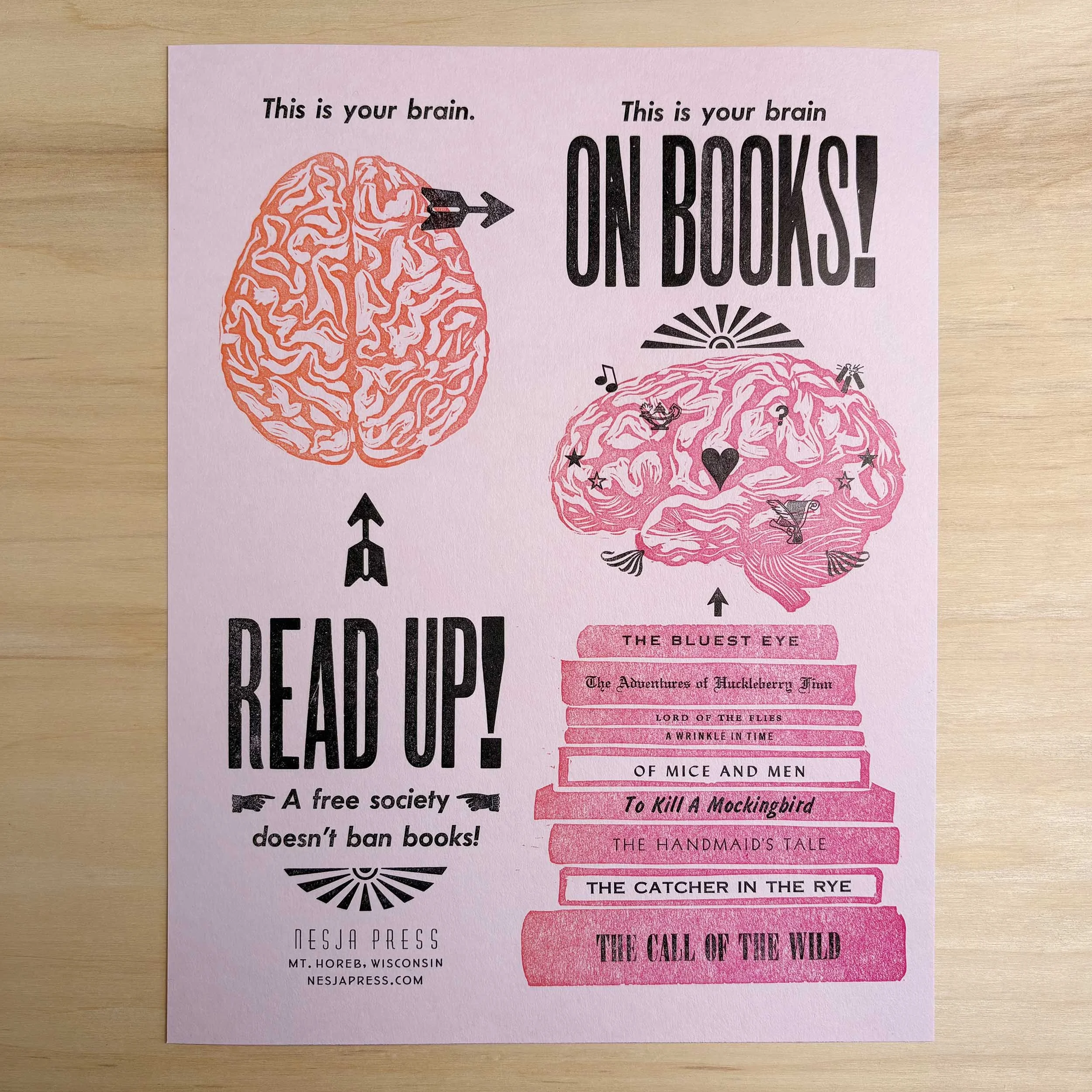 Brain on Books Letterpress Broadside