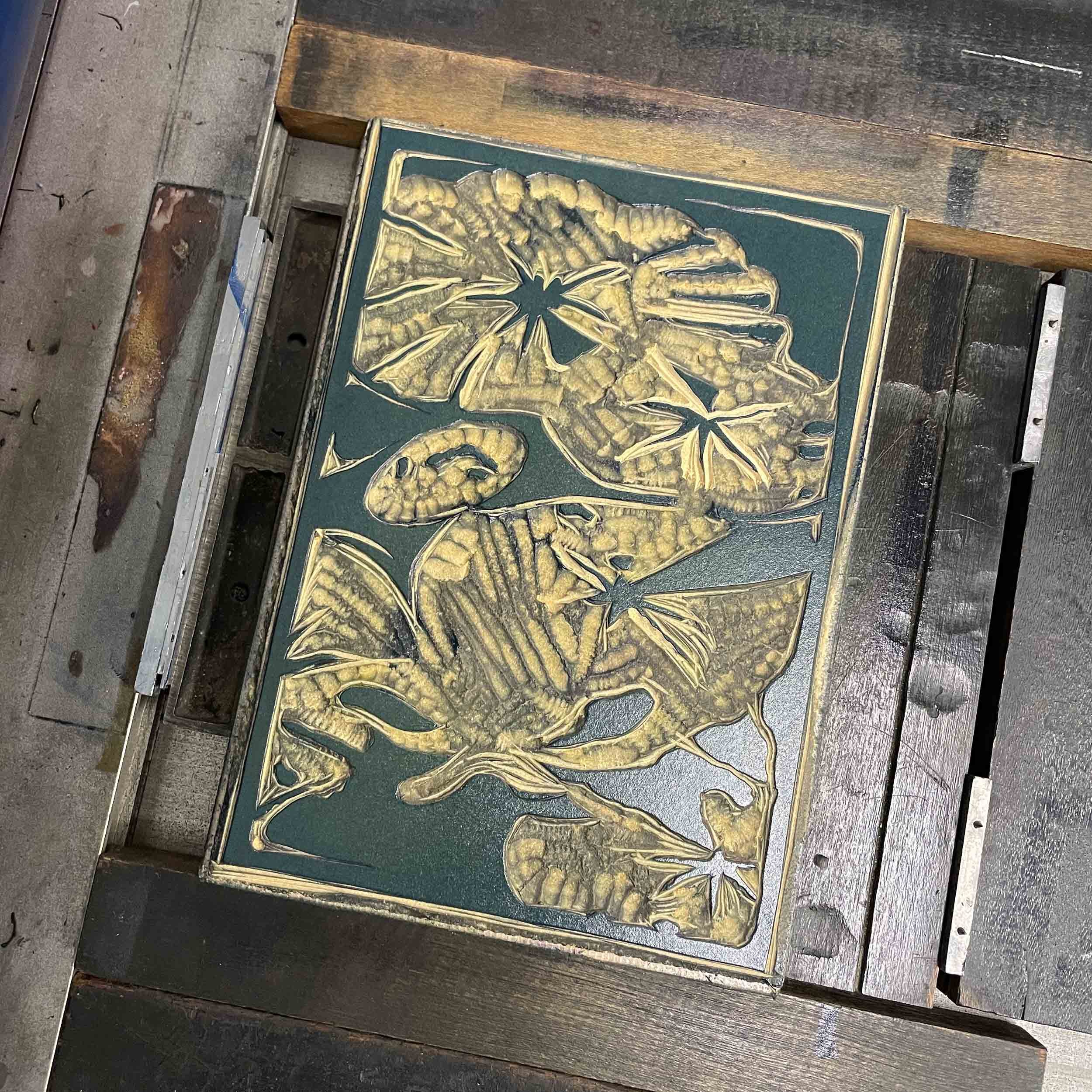 Mirror Lake Lily Linocut block 5