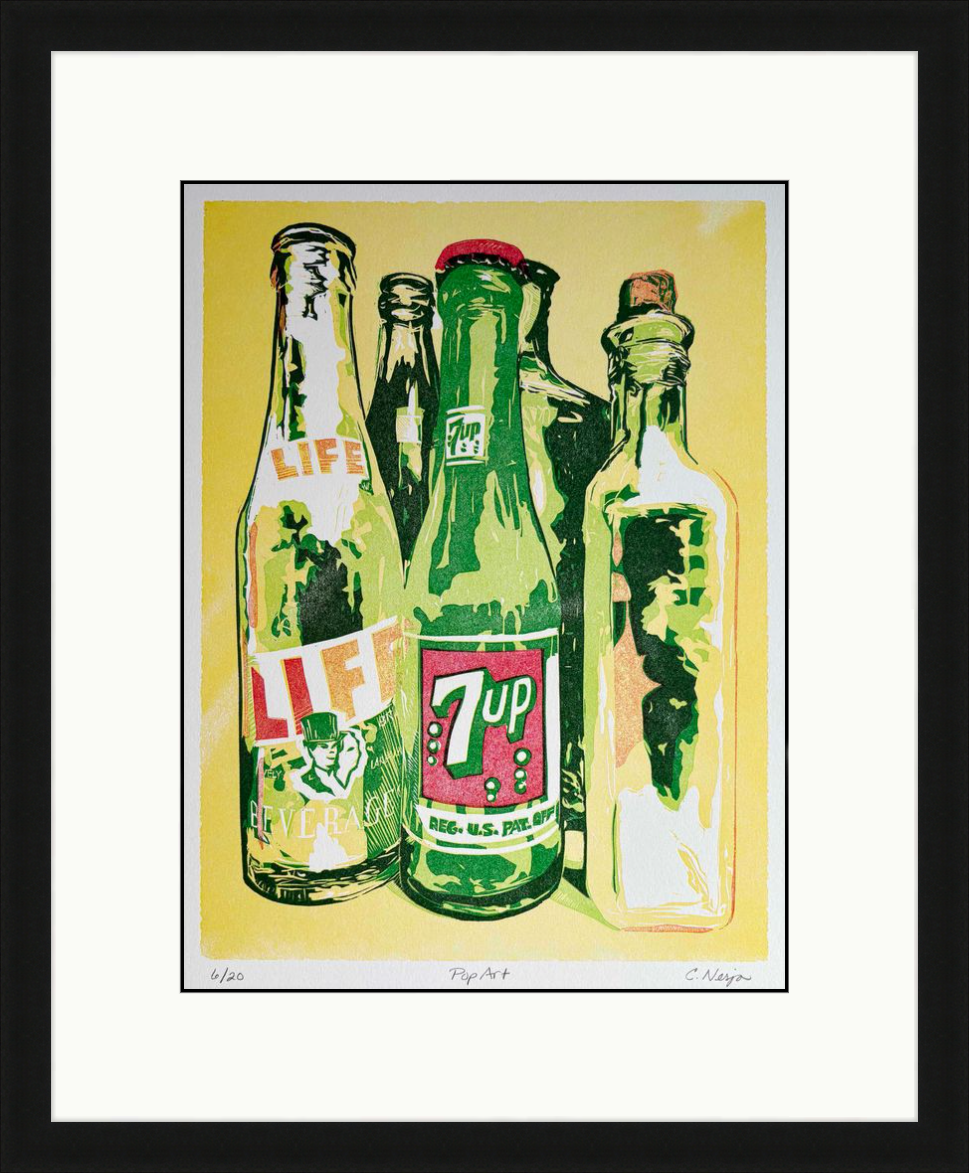 Pop Art limited edition linocut art print framed example