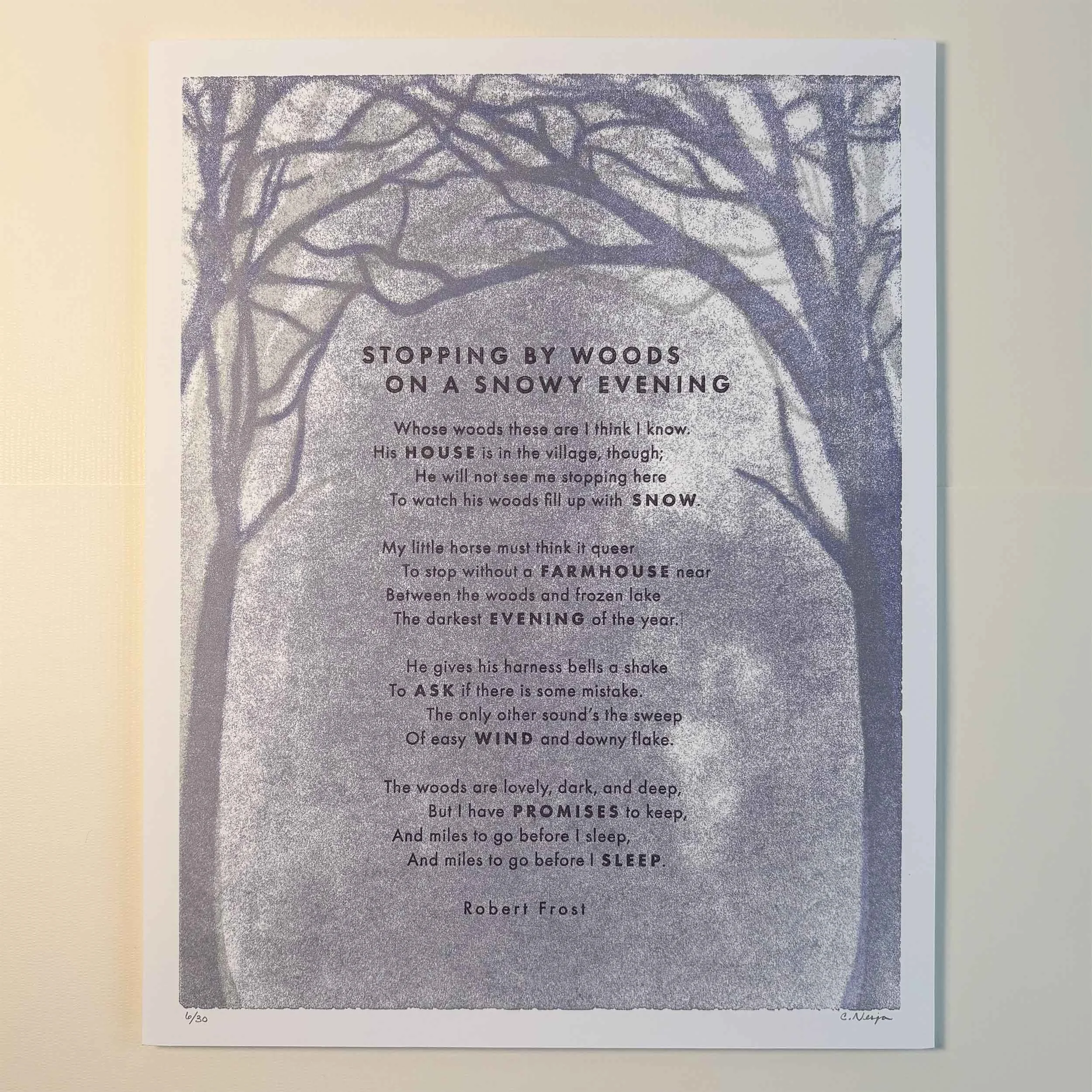 Stopping by Woods Letterpress Broadside