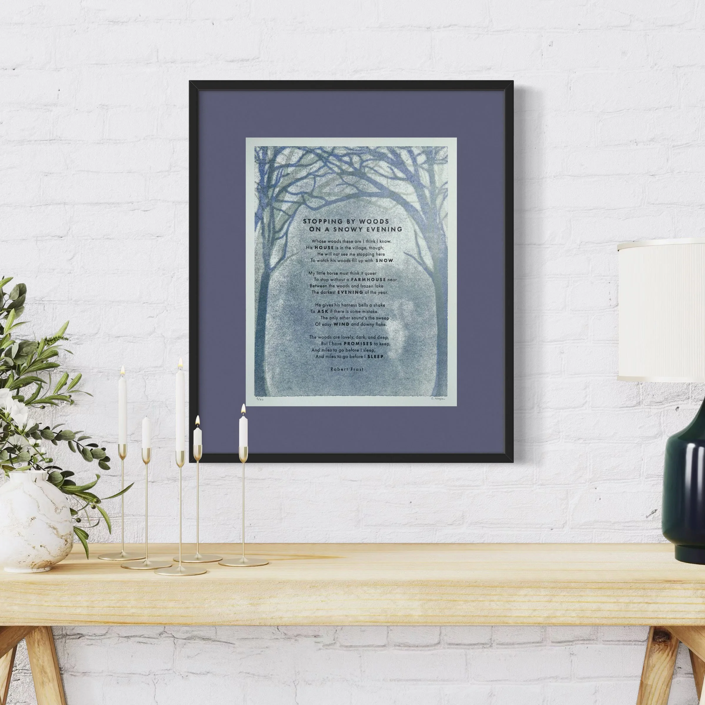 Stopping by Woods on a Snowy Evening Letterpress Broadside