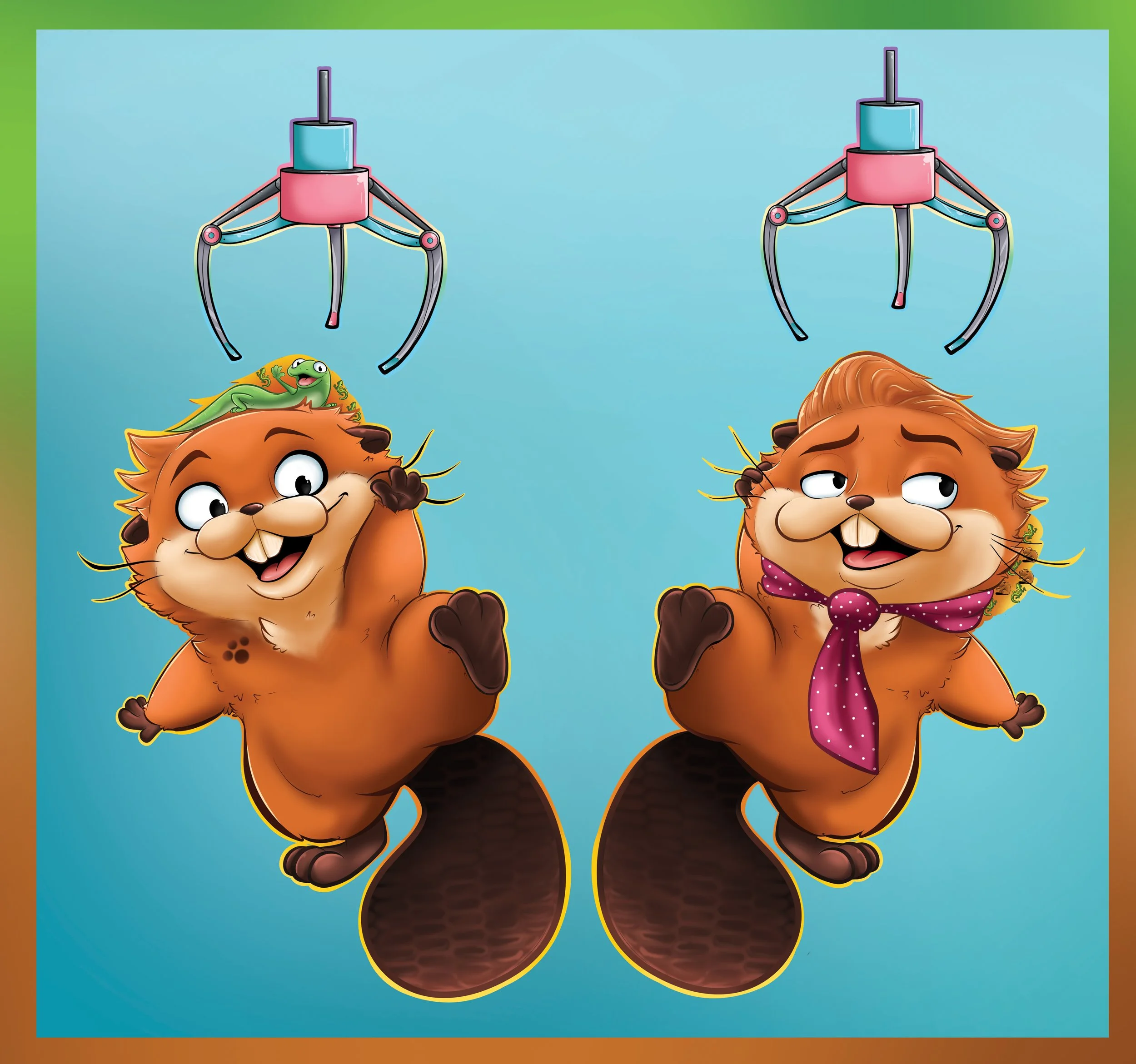 Claw Machine Prize Small Charm: Beaver? Robot? & Sticker: 2 Beavers Texting