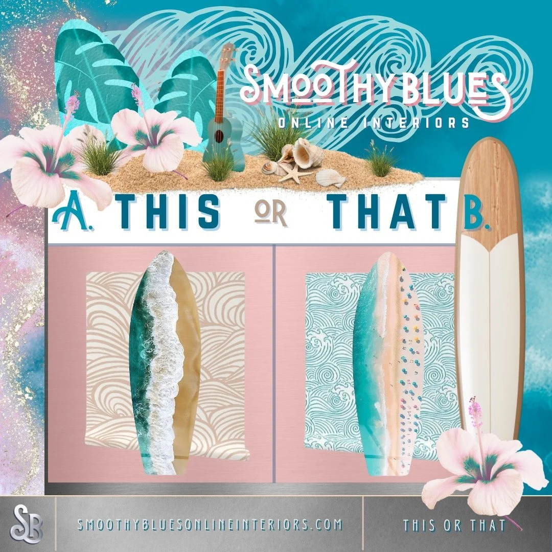 🏄&zwj;♂️🌸🌴👙 Hang loose in a new surfer's summer getaway room. Why settle for just riding the wave through life when you can cease the perfect wave? 

Grab your surfboards at Etsy and wallpaper at Spoonflower, two of my go to locations for finding