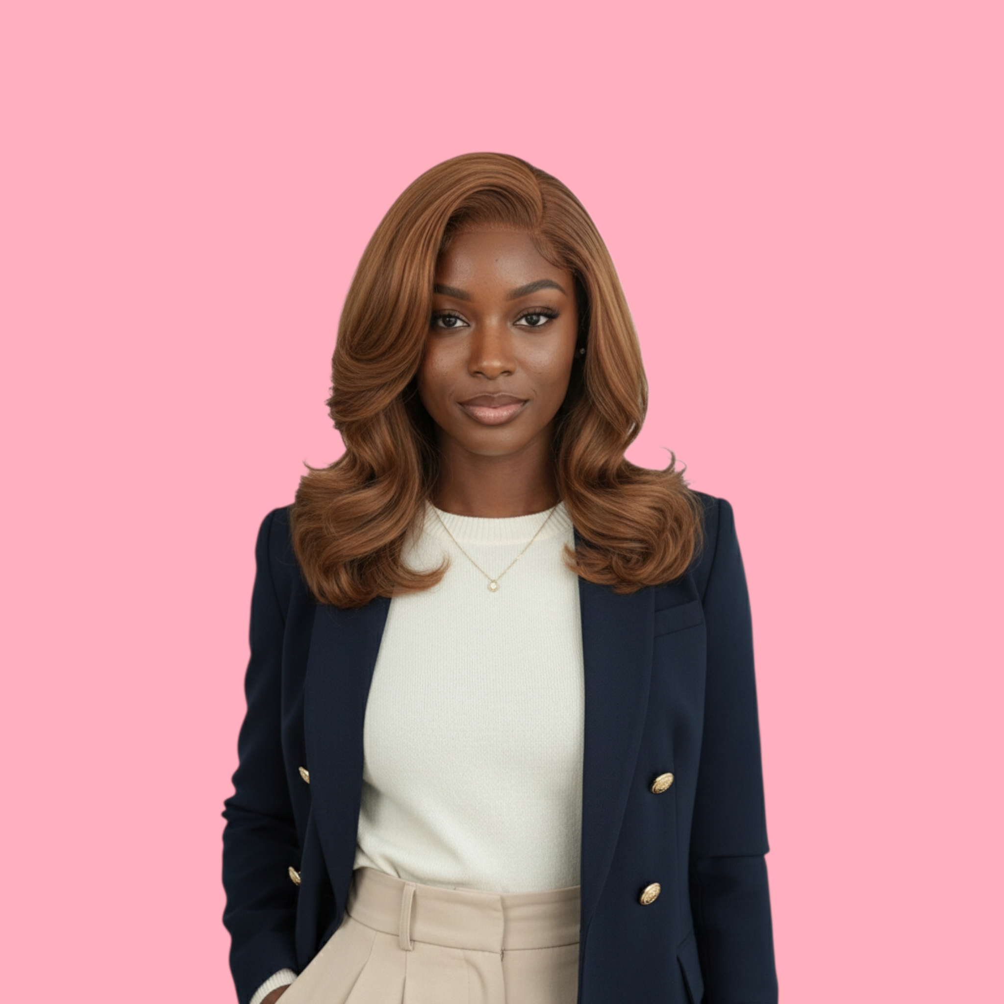(Sp83) Medium Copper Virgin Human Hair Wig (Dark Skin)