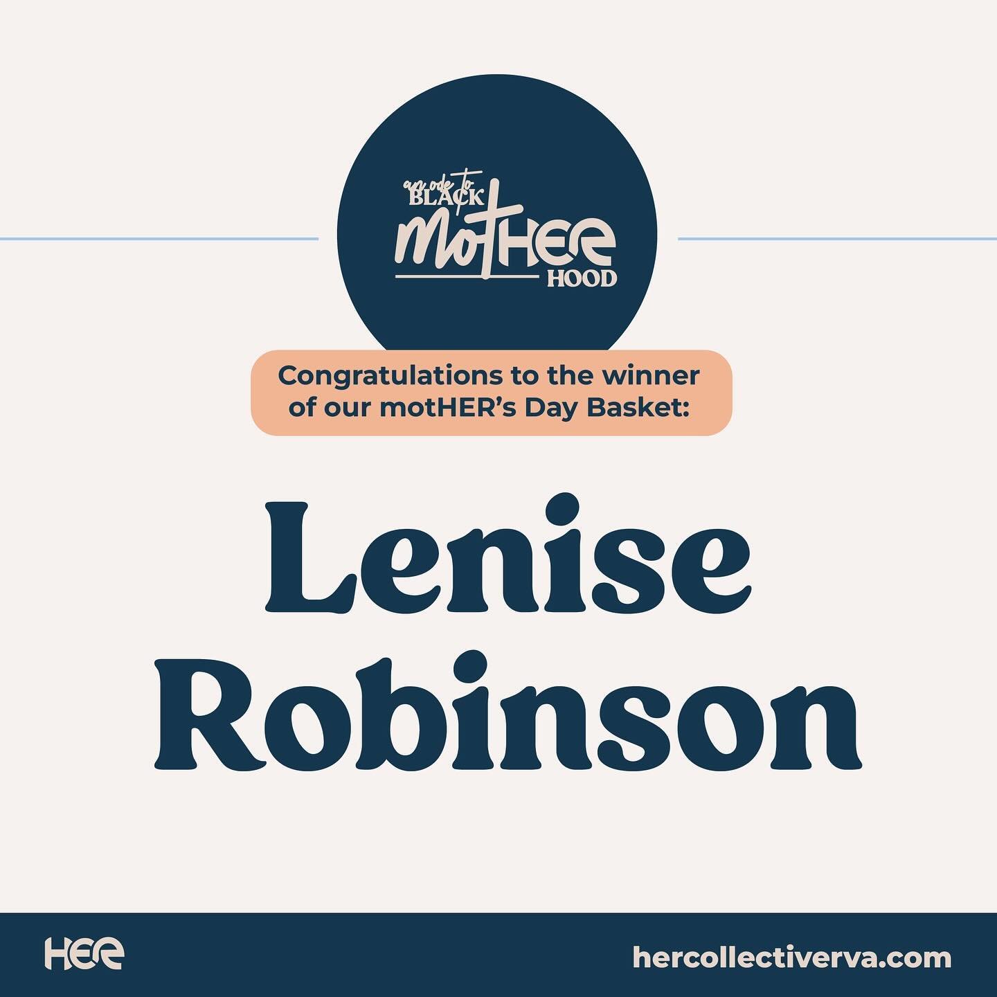 🎉Congratulations to Lenise Robinson, the winner of our MotHER's Day basket! 🎉 We're excited to announce that Lenise was randomly selected from the incredible group of women who shared their personal stories for our digital campaign, &quot;An Ode to